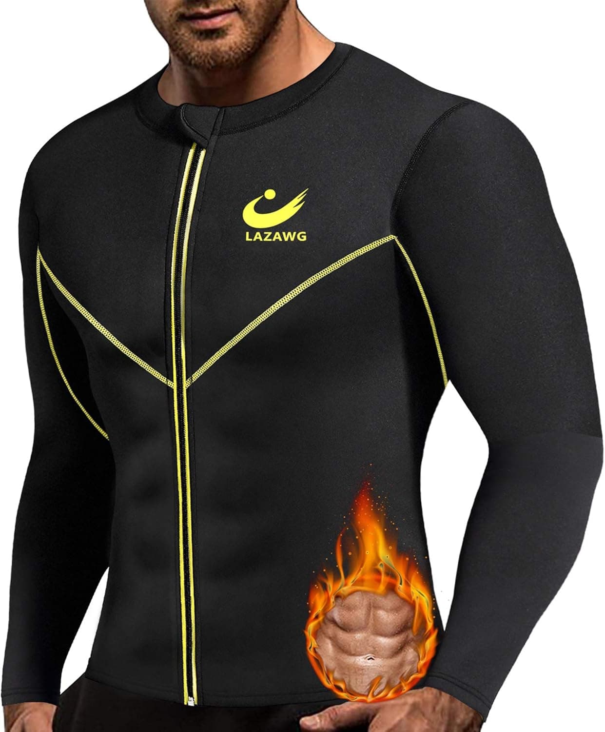 LAZAWG Sauna Suit for Men Sauna Workout Shirt Neoprene Sweat SlimmerTop Long Sleeve Zipper FitnessJacket