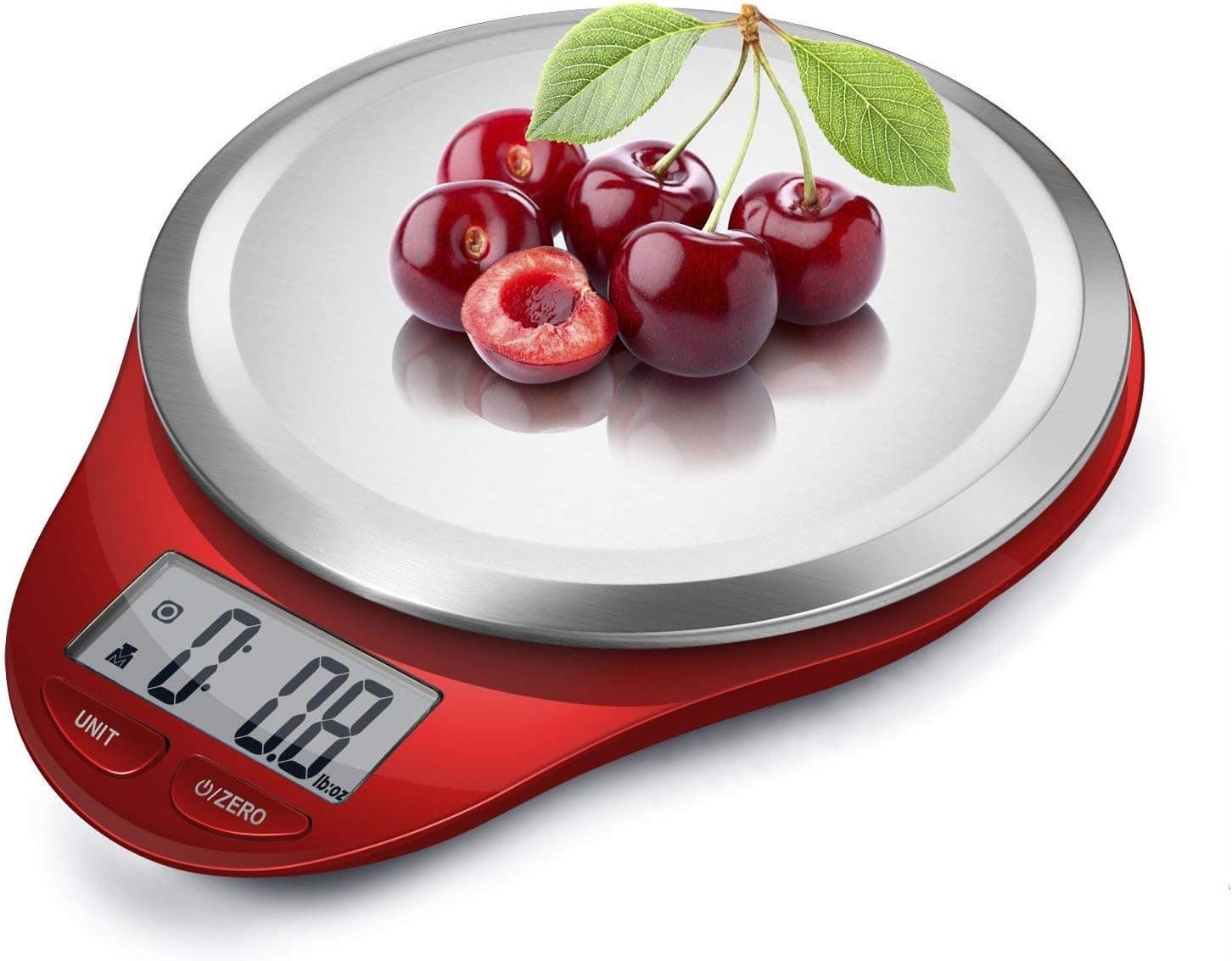 NUTRI FIT Digital Kitchen Scale with Wide Stainless Steel Plateform High Accuracy Multifunction Food Scale with LCD Display for Baking Kitchen Cooking,Tare & Auto Off Function (Red)