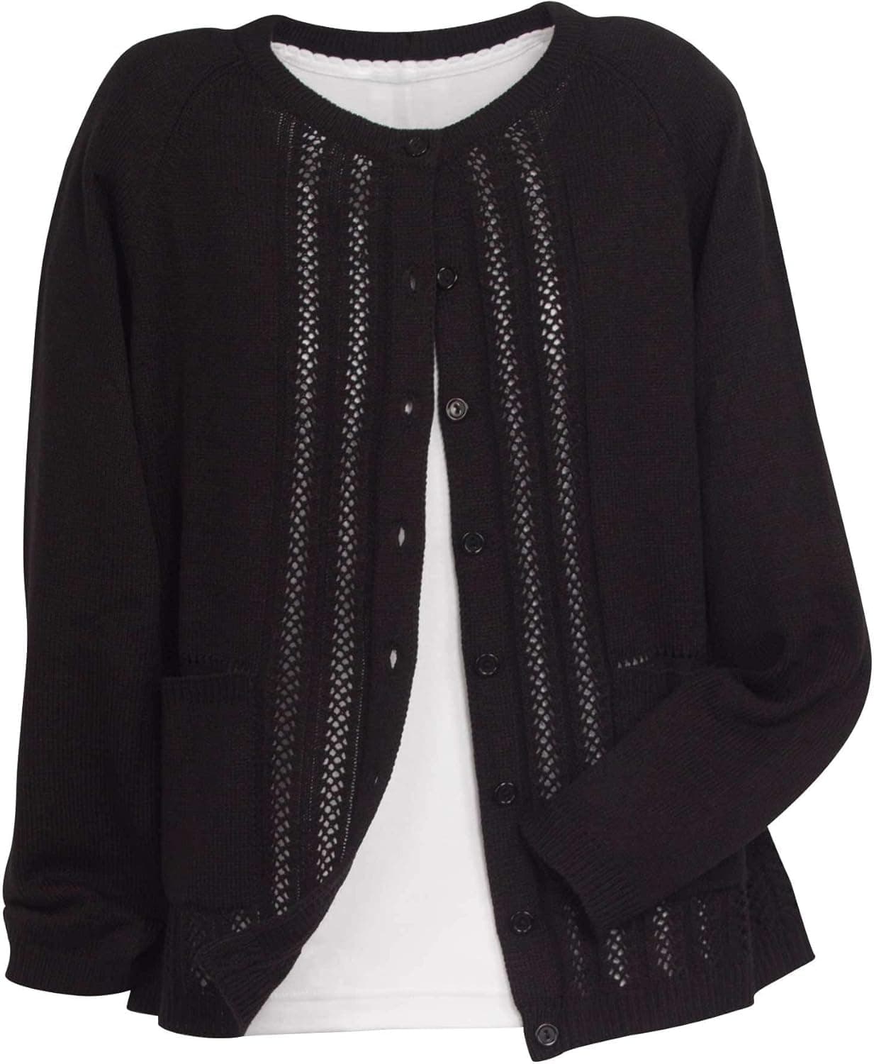 National Women's Long Sleeve Button-Front Classic Cardigan Sweater Pointelle Knit