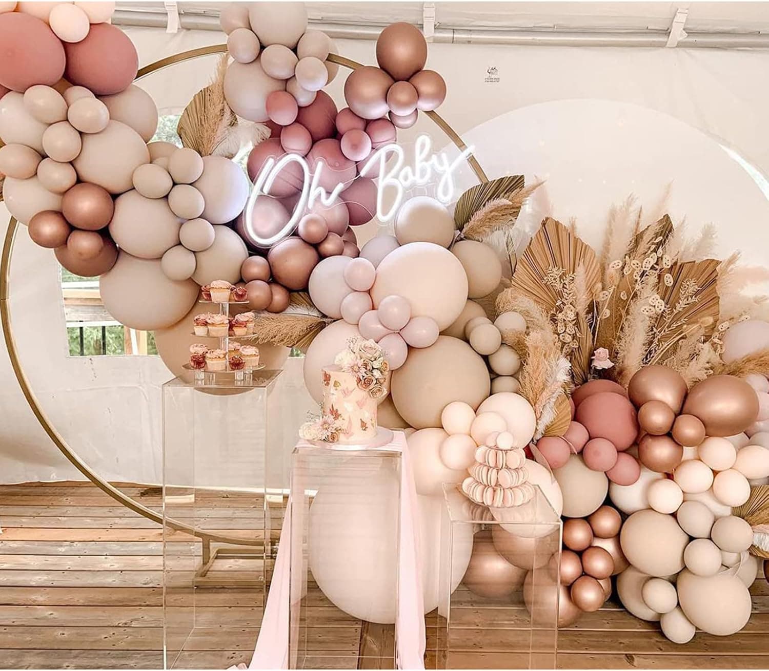 Double Stuffed DIY Balloon Arch Garland Kit- Retro Dusty Pink Apricot Cream Peach Balloons for Baby&Bridal Shower, Birthday Party, Wedding, Grad, Anniversary Party