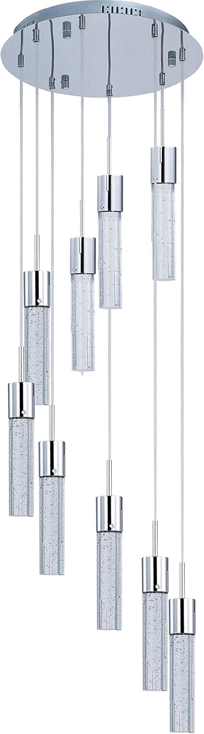 ET2 E22779-91PC Fizz IV Bubble Glass Cylinder LED Round Pendant Ceiling Lighting, 9-Light 67.5 Watts, Polished Chrome