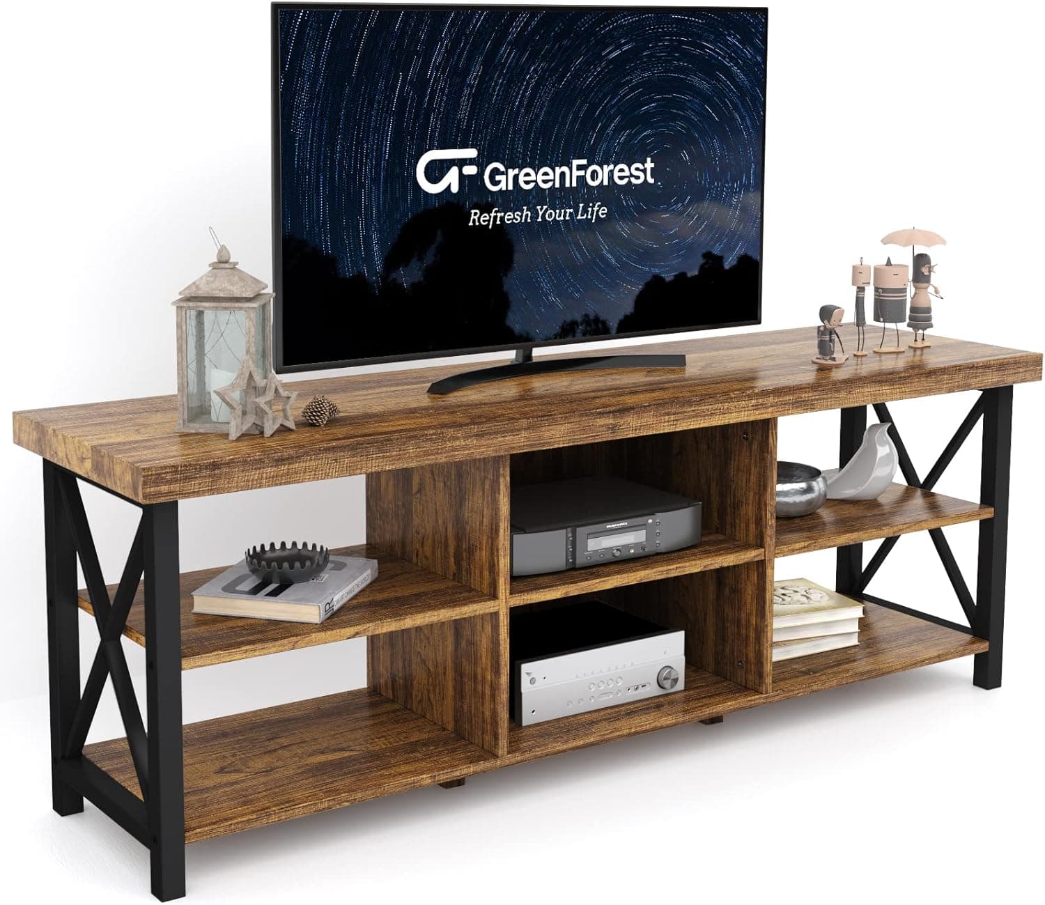 GreenForest TV Stand for TV up to 55 inches Entertainment Center with 6 Storage Cabinet for Living Room, 47 inch Television Stands Console Table, Walnut