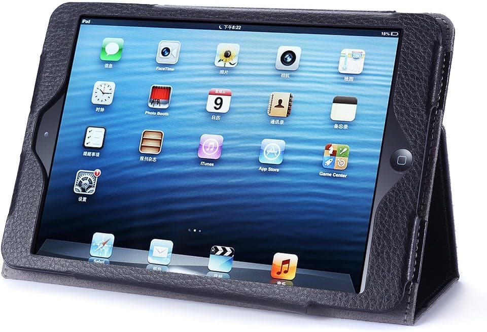 Acase Apple iPad Mini Leather Case/Cover (iPad Mini 7.9 inch Tablet) with Built-in Flip Stand - Support Smart Cover Function for Mini iPad (Black)