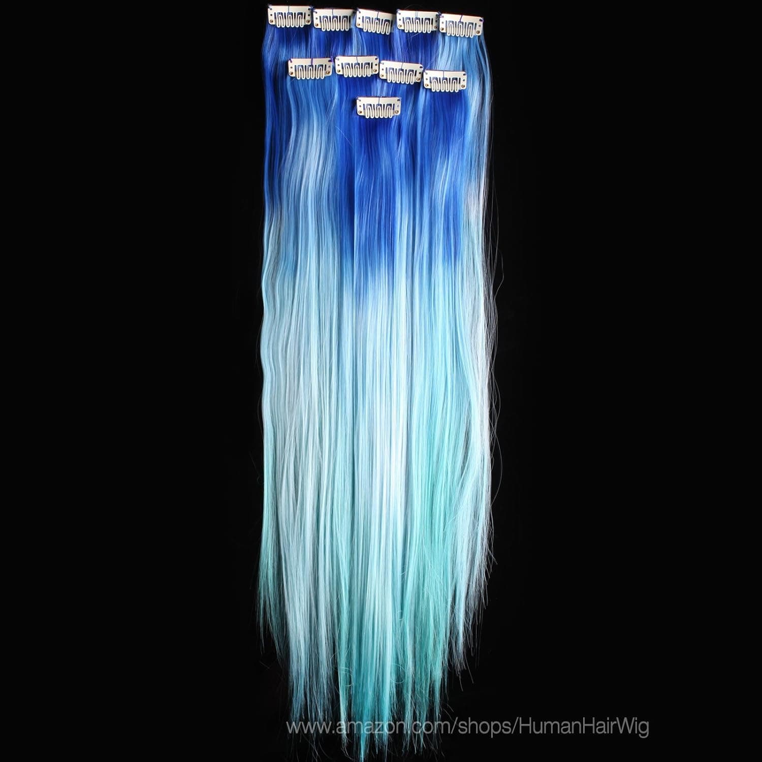 18'' 6pcs Synthetic Ombre Dip Dyed Hippie Hair Human Extension Clip in 27colors WGY57 Blue/Sky Blue/Light Blue
