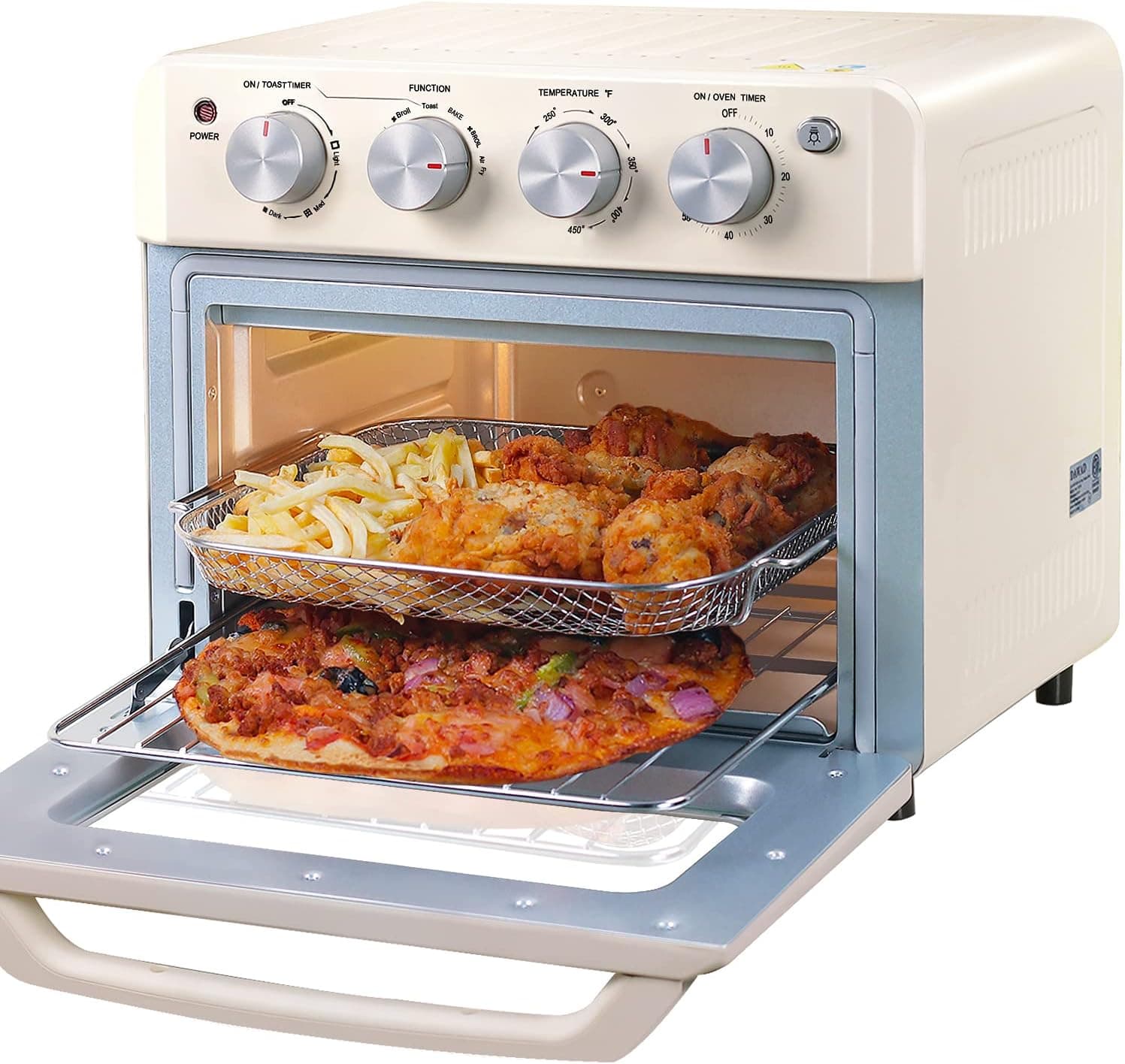DAWAD Convection Oven, Compact Toaster Oven Countertop For Air Fry, Chicken, Pizza, Cake, Bread, Muffin, Steak, 19QT With 4 Accessories, 33 Original Recipes, 1550W, Cream White