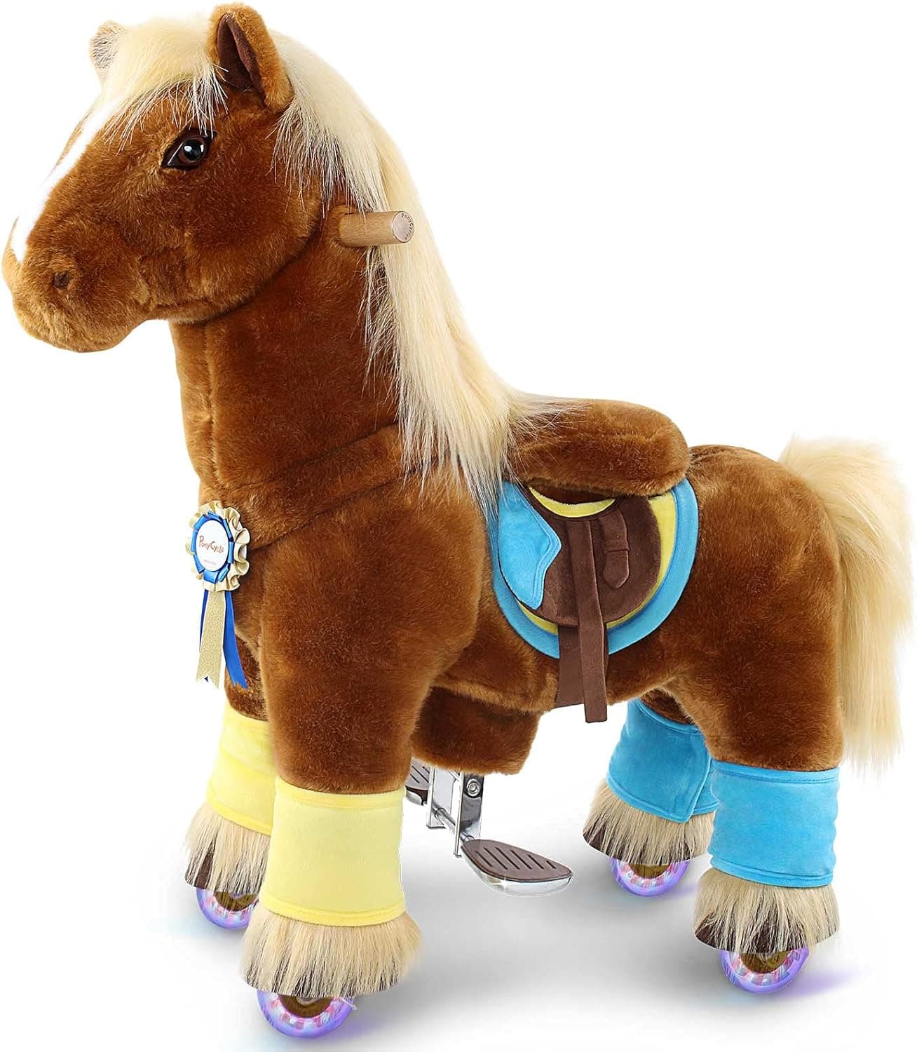 PonyCycle Official Walking Horse No Battery No Electricity Mechanical Brown Color Giddy up Pony Plush Toy Ride on Animal for Age 3-5 Years Small Size - K32