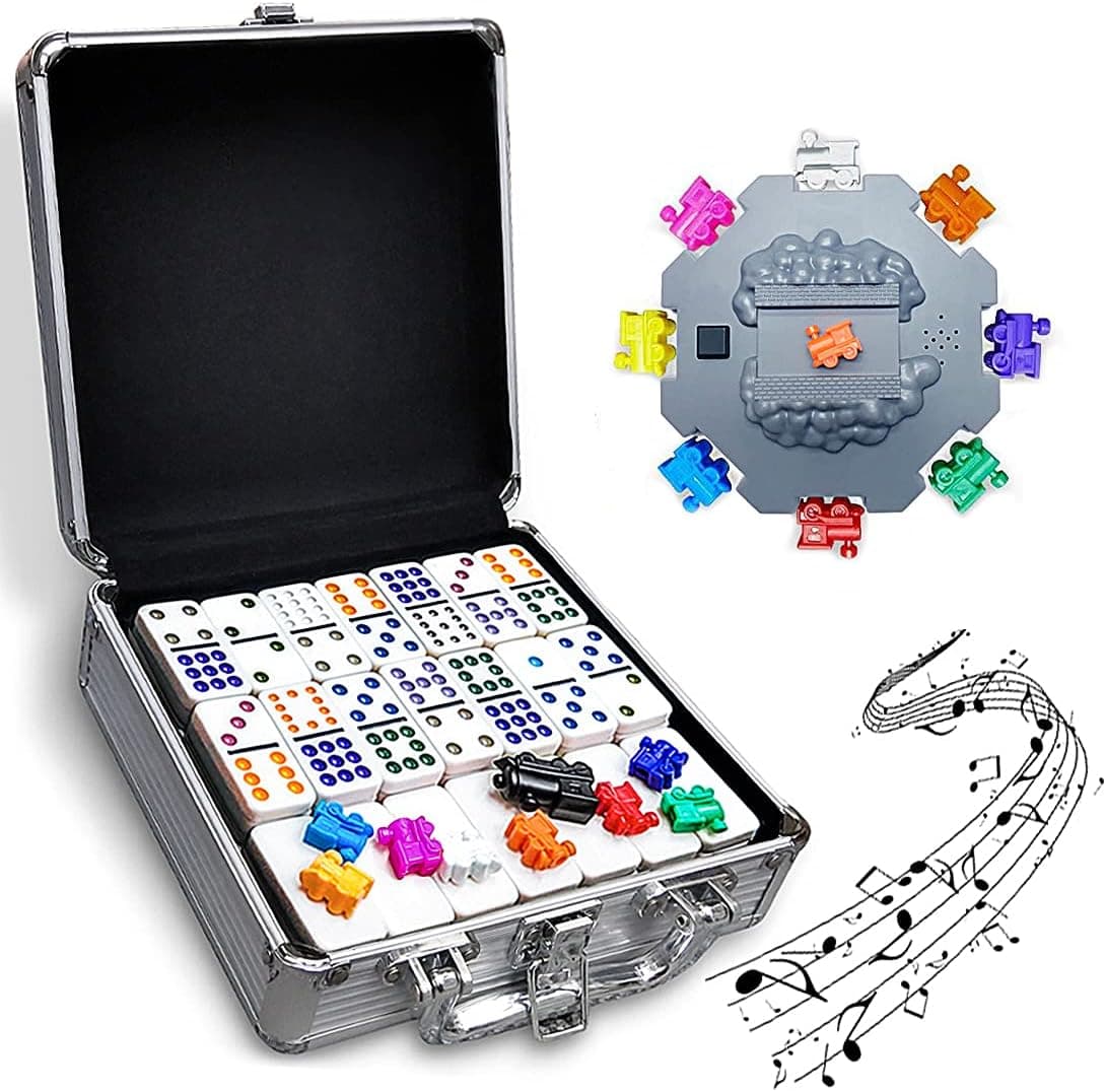 Yinlo Dominoes Set with Sound, Mexican Train Dominoes for Travel, 91 Tiles Double 12 Colored Dominoes Game Set with Aluminum Case, Musical Game for Kids and Families