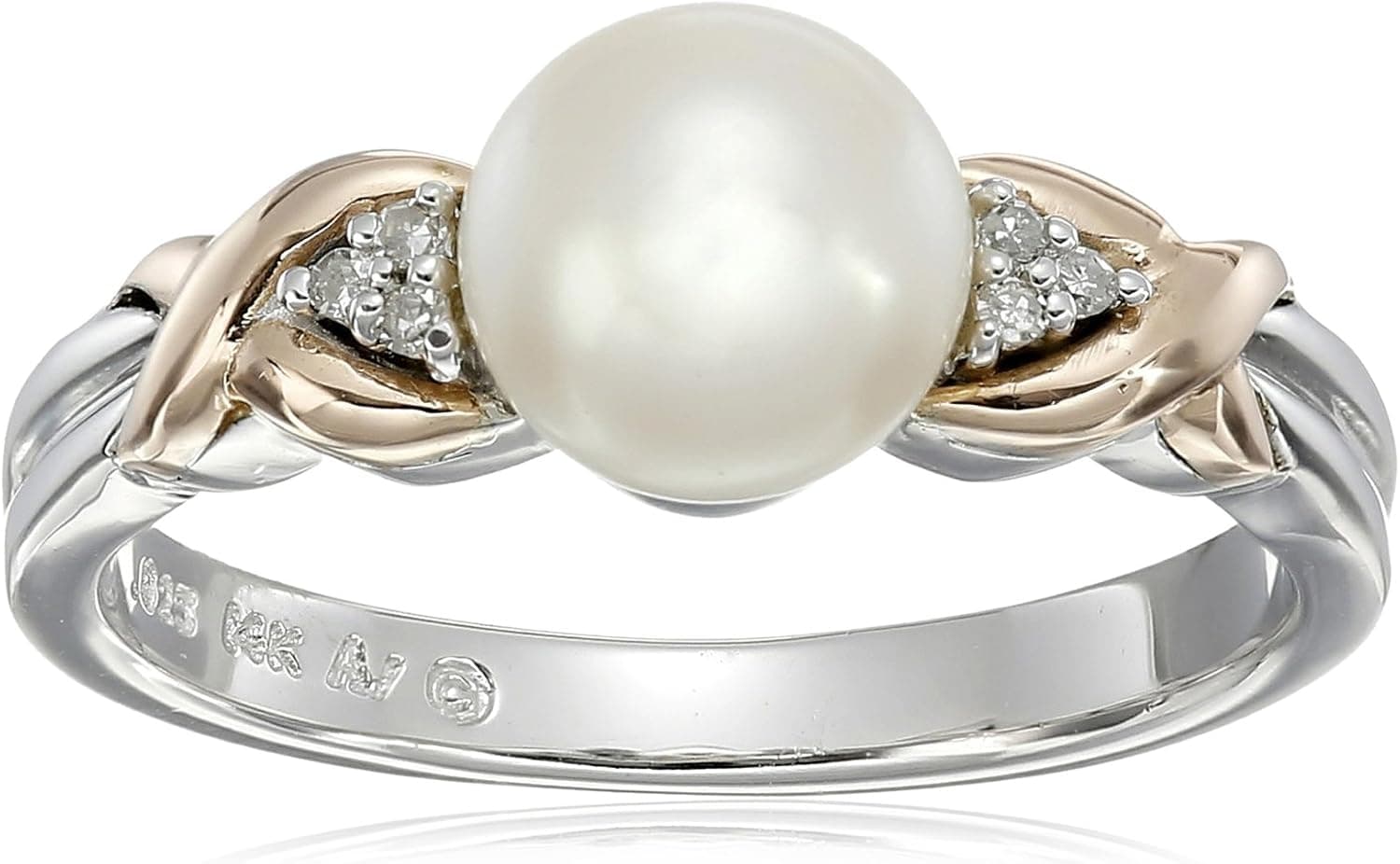 Amazon Collection Sterling Silver and 14k Pink Gold Freshwater Cultured Pearl (7 mm) and Diamond Ring (0.03 cttw, I-J Color, I3 Clarity)