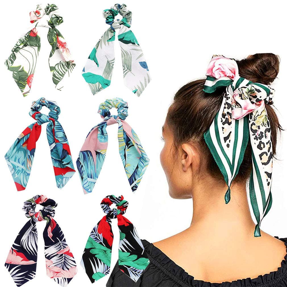 6Pcs Hair Scrunchies Satin Silk Hair Scarf Band Ponytail Holder Elastics Scrunchy Ties Soft Ropes for Women Girls Hair Accessories
