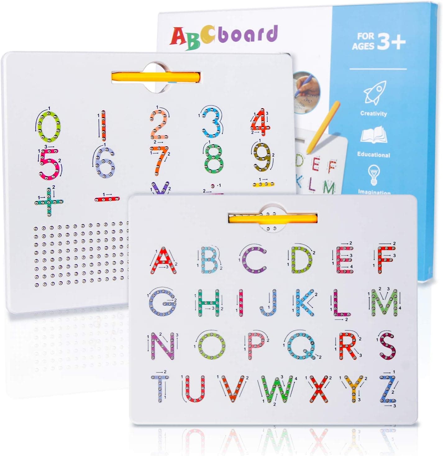 CONNOO Double Sided Magnetic Alphabet Number Board, 2 in 1 ABC 1 2 3 Magnet Tracing Board - STEM Educational Toy for Preschool Toddlers ABC Letters Uppercase & Number Math Reusable Practicing
