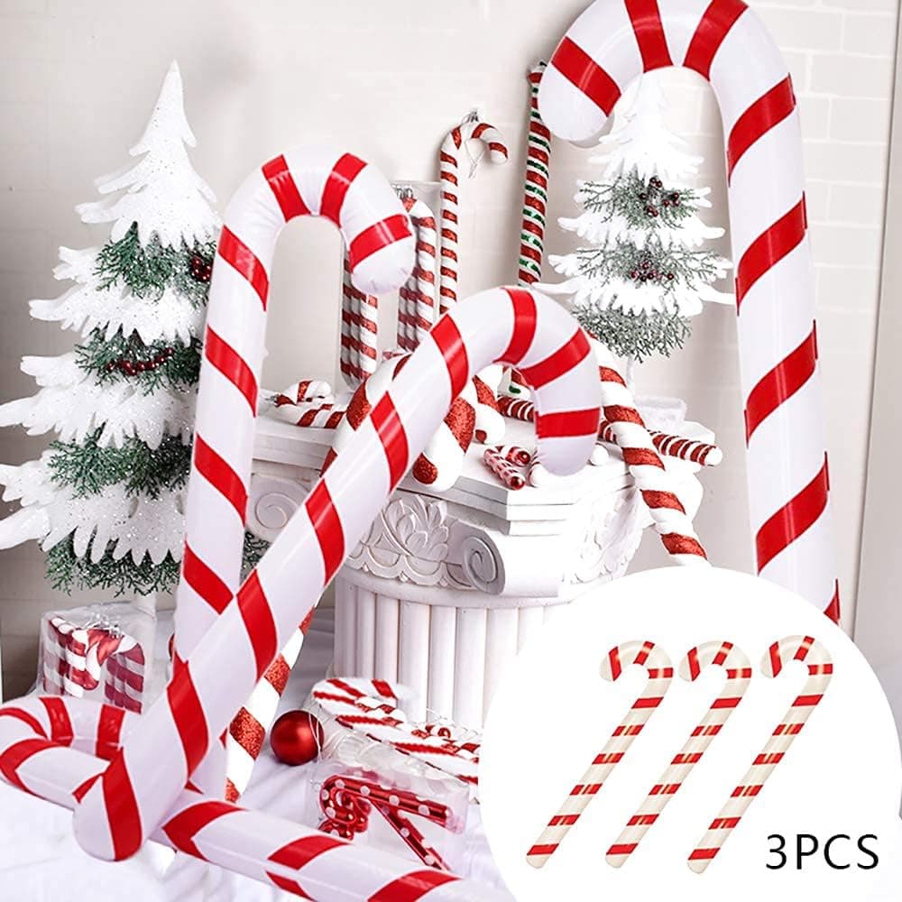 QINWEILU Inflatable Christmas Giant Candy Canes Decoration 3PCS 90CM Novelty Giant Candy Cane Stick Inflatable props