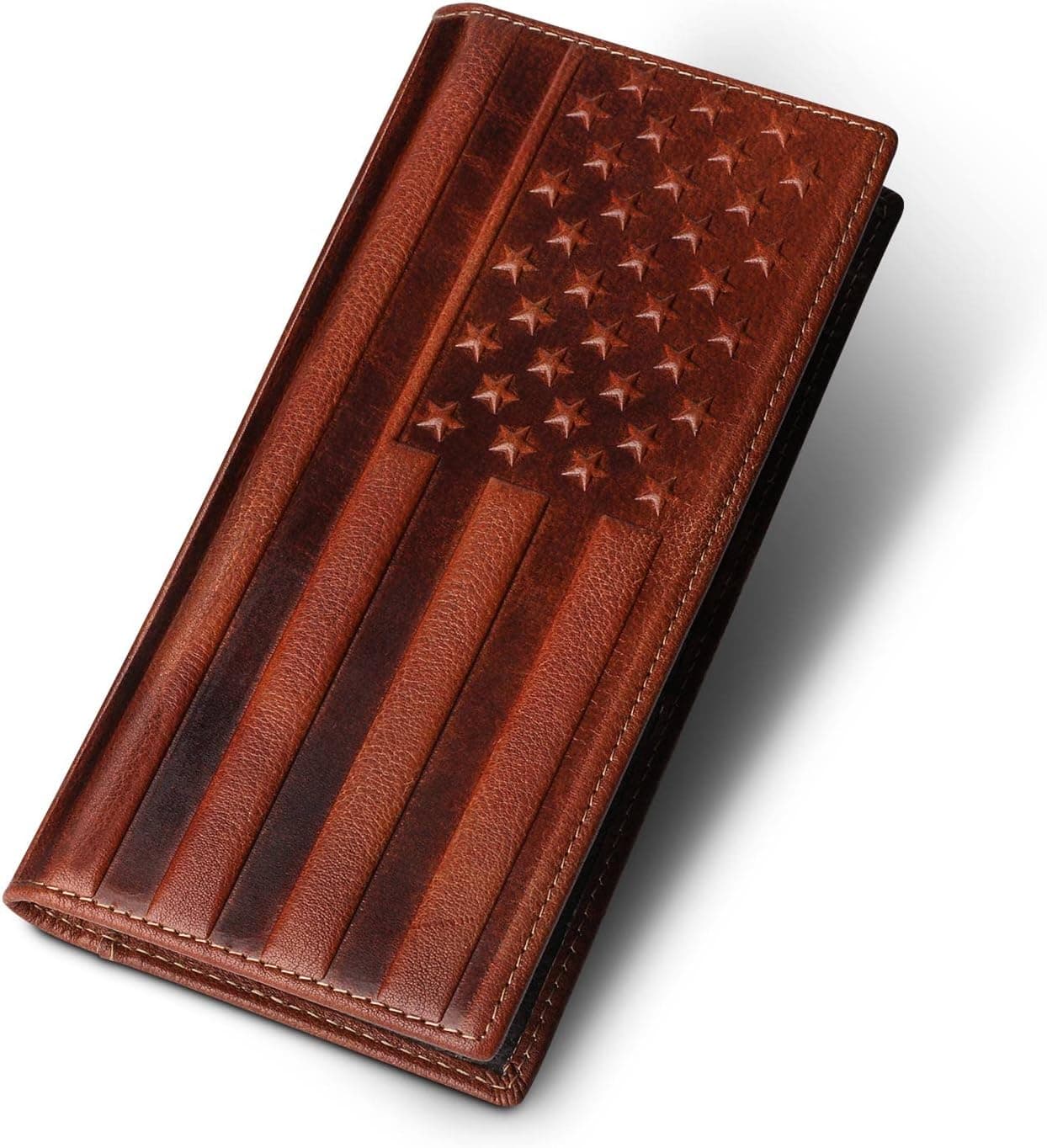 Tidoneam Mens Wallet Long with US Flag, Men's Wallet Leather Bi folding wallet for men- Gifts for Men (Wine Red, Modern) (Long-Brown)