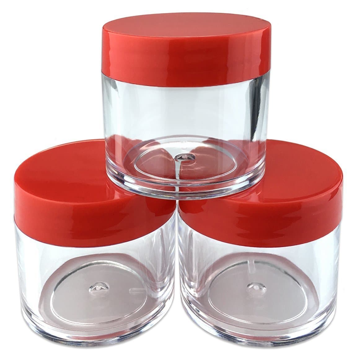 Beauticom Clear 1 oz Plastic Jar (Quantity: 3 Pieces a Pack) (RED)