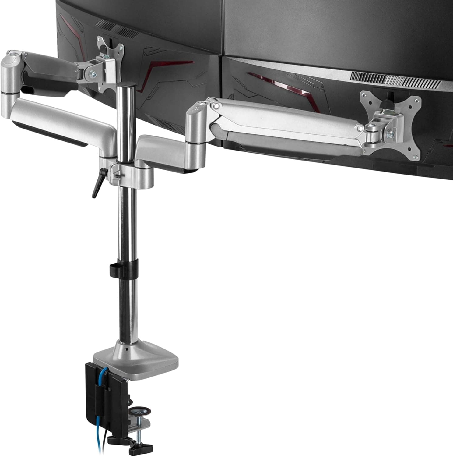AVLT Dual 13"-32" Monitor Arm Desk Mount fits Two Flat/Curved Monitor Full Motion Height Swivel Tilt Rotation Adjustable Monitor Arm - Extra Tall Pole/VESA/C-Clamp/Grommet/Cable Management