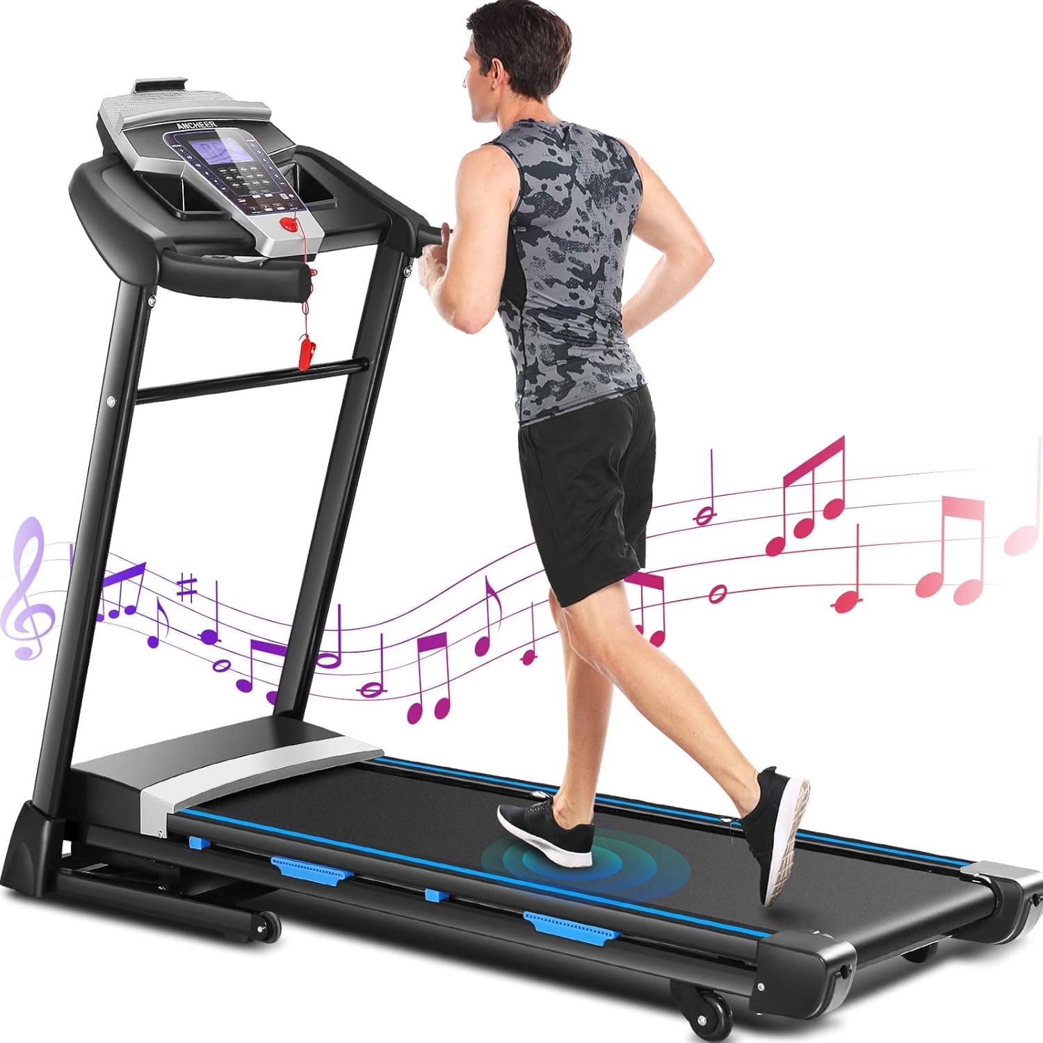 ANCHEER Treadmill, 3.25HP Smart Treadmill with Automatic Incline, Speakers, Bluetooth, APP Control, LCD and Pulse Monitor, 300 LB Max Weight