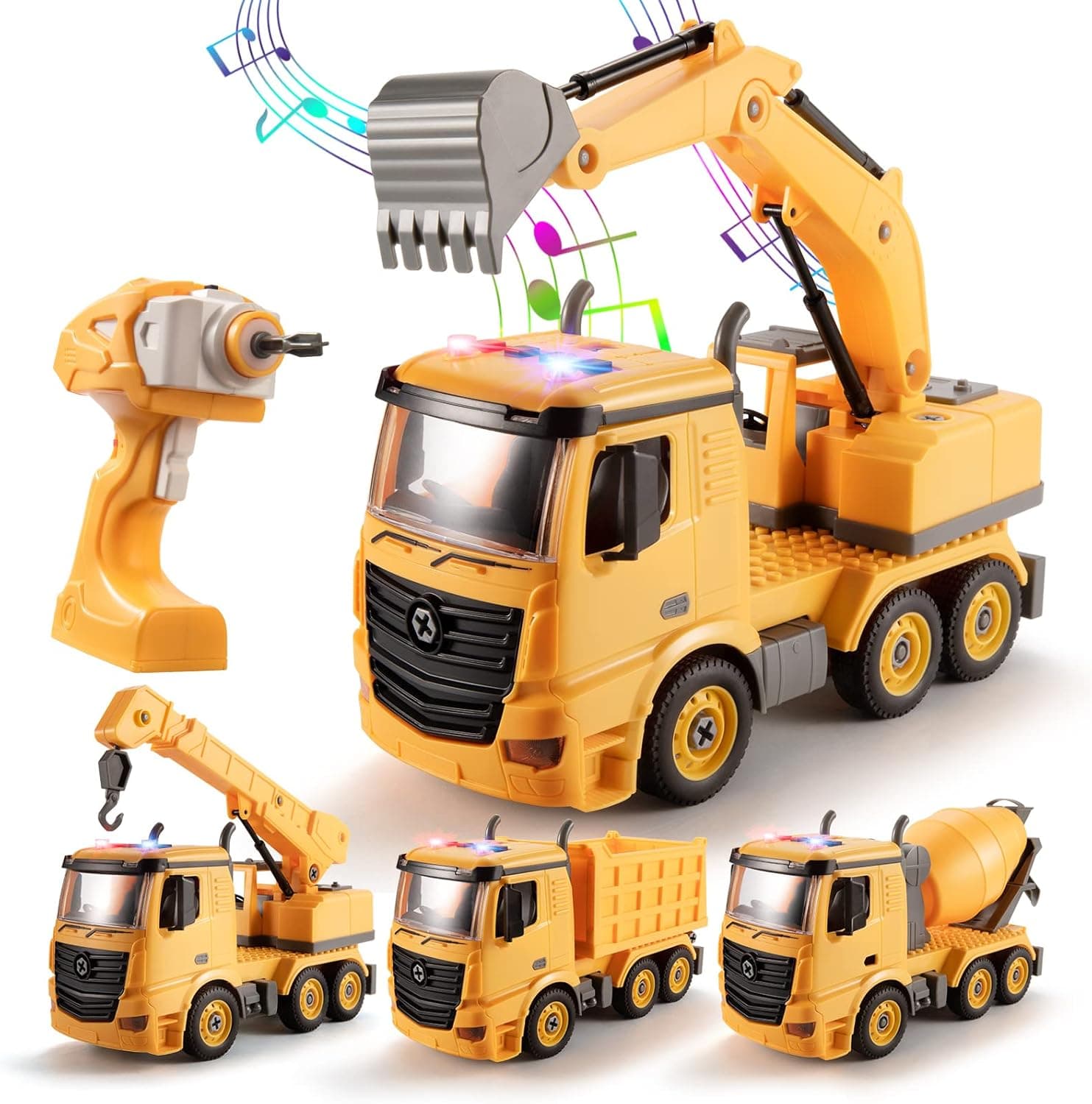 TEMI Take Apart Toys Construction Truck - 4 in 1 Converts to Remote Control Car w/ Electric Drill and 300pcs Blocks STEM Building Toy, Boys Toys for 3 4 5 6 Year Old, Gift for Toddler Kids Girls