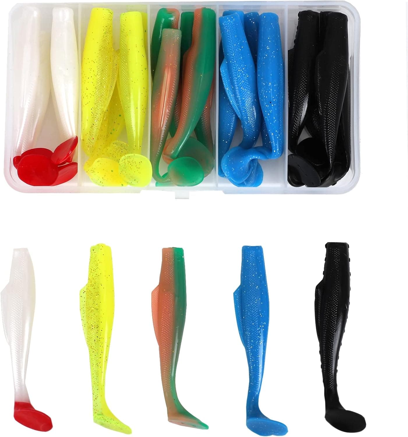 Spotlip Saltwater Fishing Lures Soft Plastic Shad 3 inch Paddle Tail Swimbaits Bass Lure Shad 25-Piece Kit