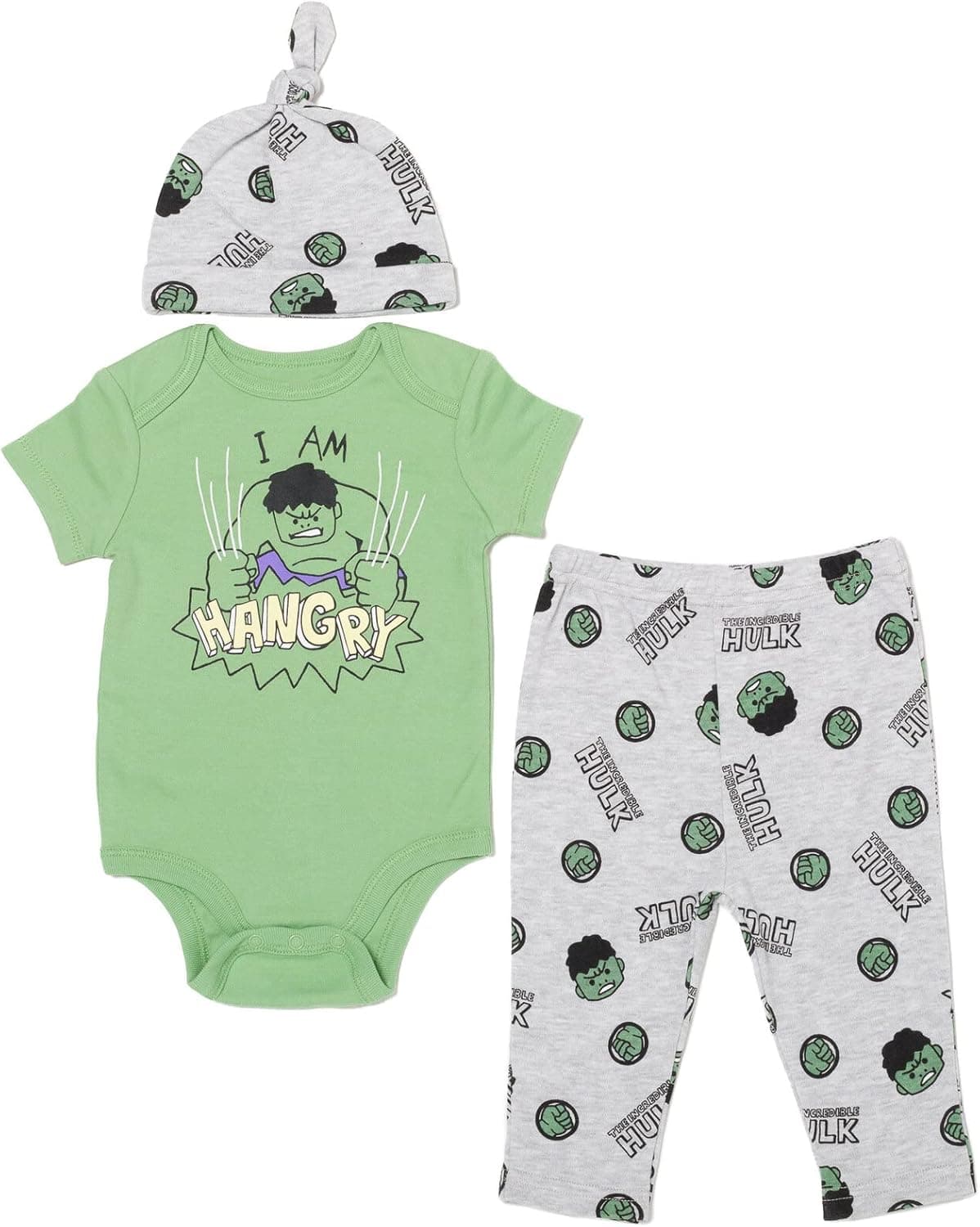 Marvel Avengers Spider-Man Hulk Captain America Baby 3 Piece Outfit Set: Cuddly Mix N' Match Bodysuit Pants Hat
