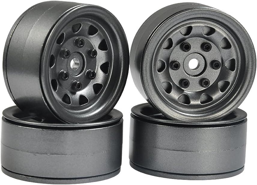 RCLIONS Aluminum Alloy 1.9" Wheel Rim Hub for 1/10 Scale RC Crawler Car TRX4 SCX10 D90-Pack of 4pcs (Gray)