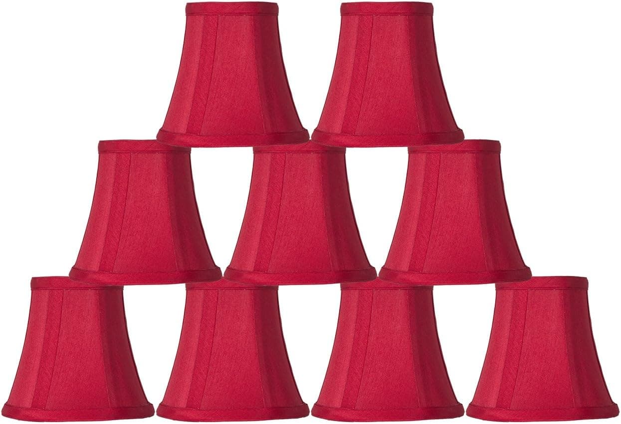 Urbanest Set of 9 Red Silk Bell Chandelier Lamp Shade, 3-inch by 5-inch by 4.5-inch, Clip-on