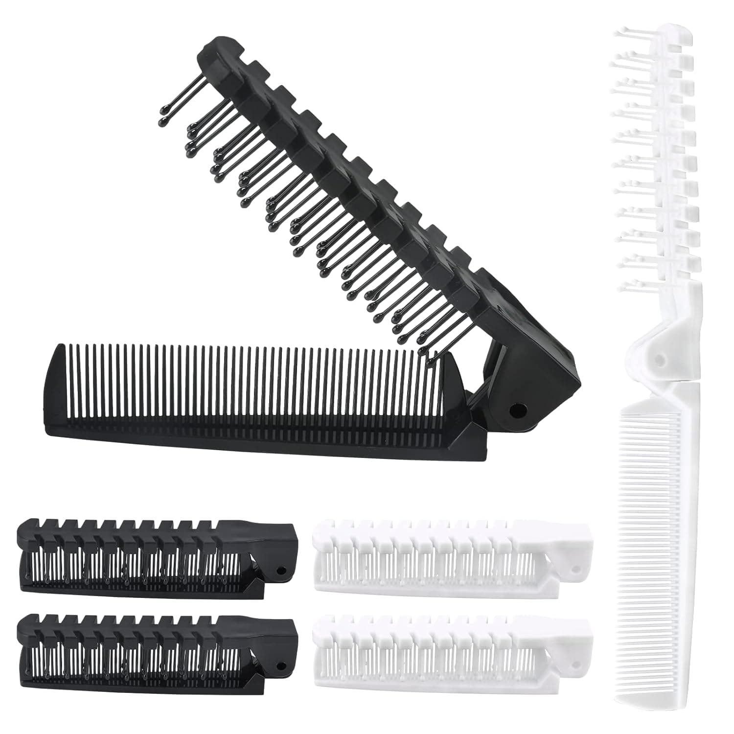 Qjaiune 6PCS Travel Foldable Brush Comb Portable Folding Comb, Anti-Static Hair Comb Mini Pocket Comb, Double Headed Hair Brush Hairdressing Tools Plastic Folding Comb for Men Women (Black & White)