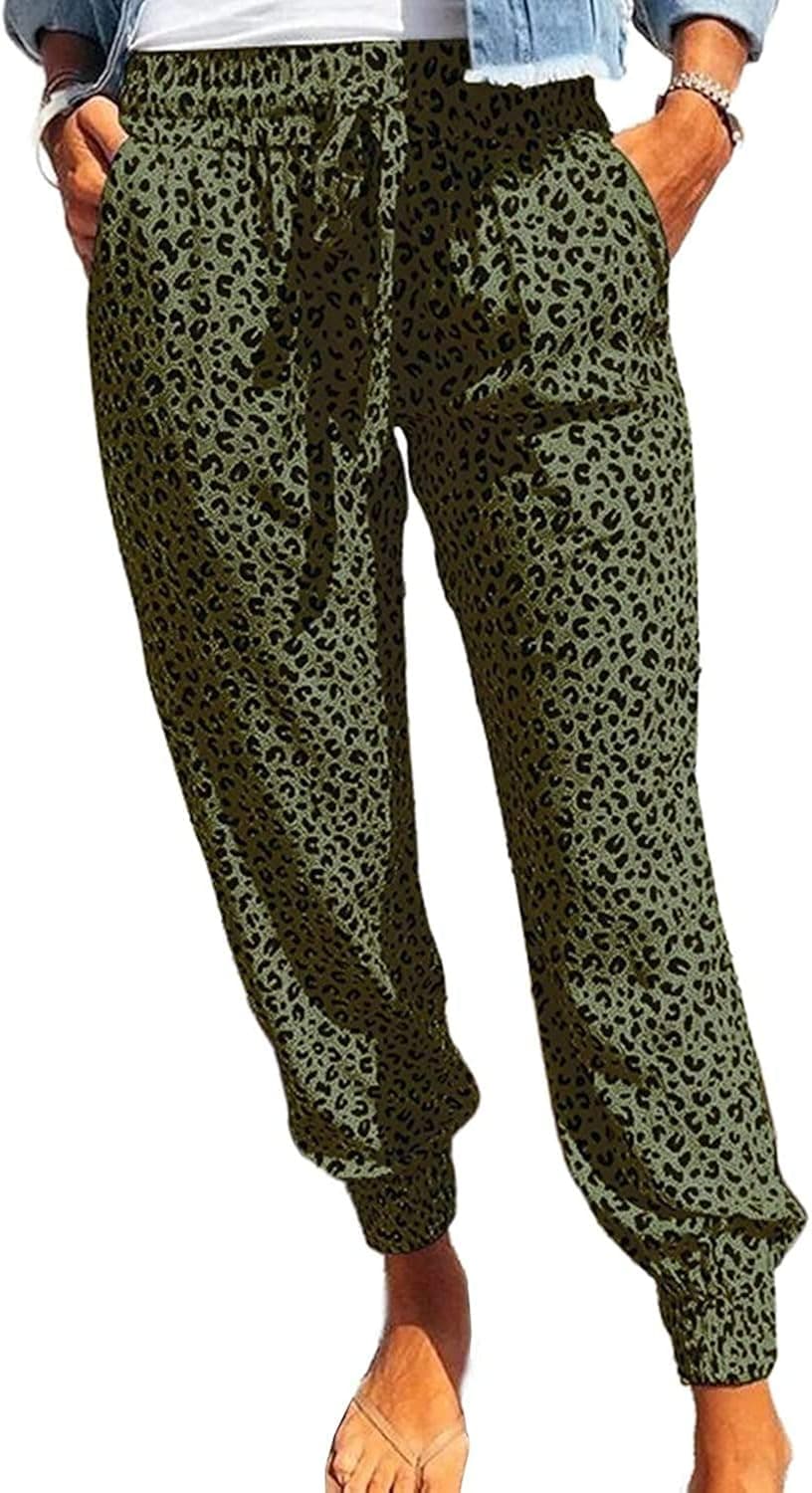 TIKSAWON Womens Fashion Printed Casual Drawstring Elastic Waist Sweatpants Soft Lightweight Jogger Pants with Pocket