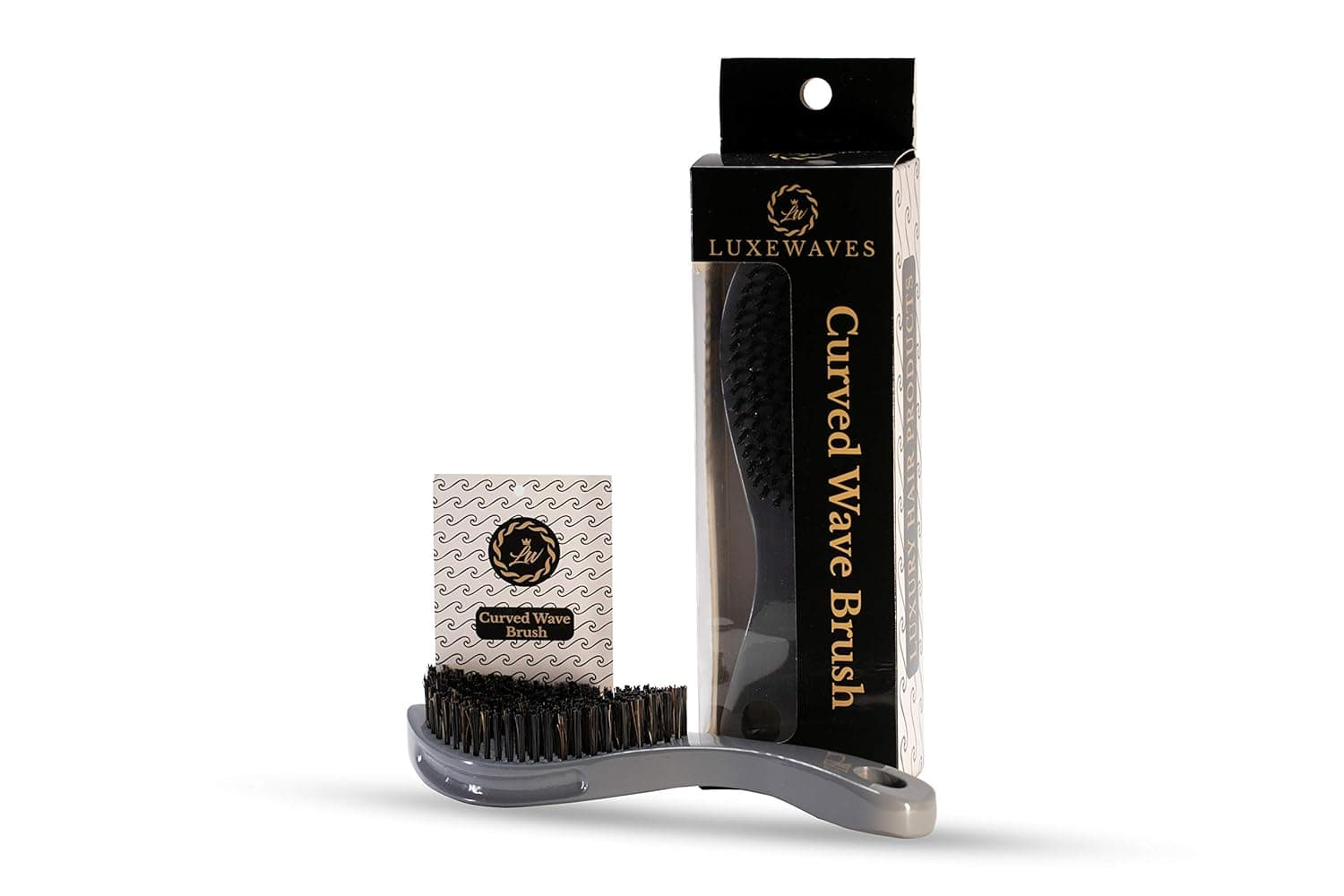 Luxewaves - Hard Curved Wave Brush #130 - Luxury Hair Products - Quality Wave Brushes - Made With Premium Boar Bristles - For 360 Waves - Will Curve to Head - Point for Crown Work - For Men & Women