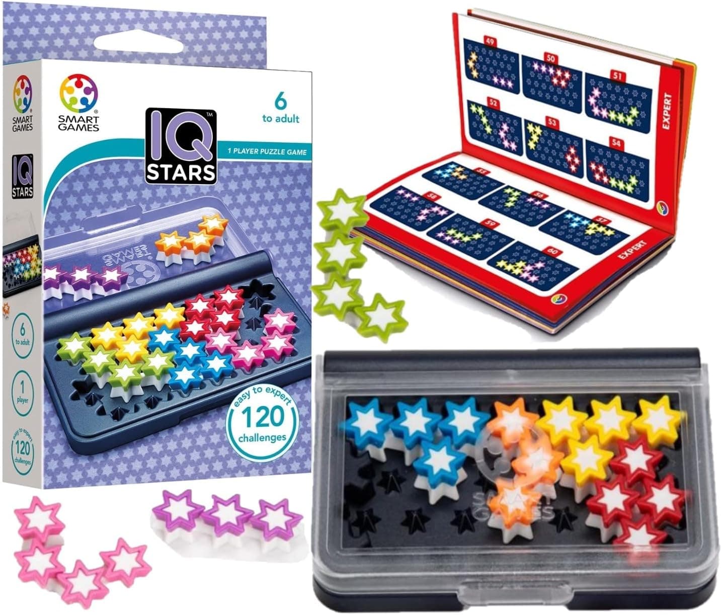 SmartGames IQ Stars Travel Game with 120 Challenges for Ages 6 to Adult