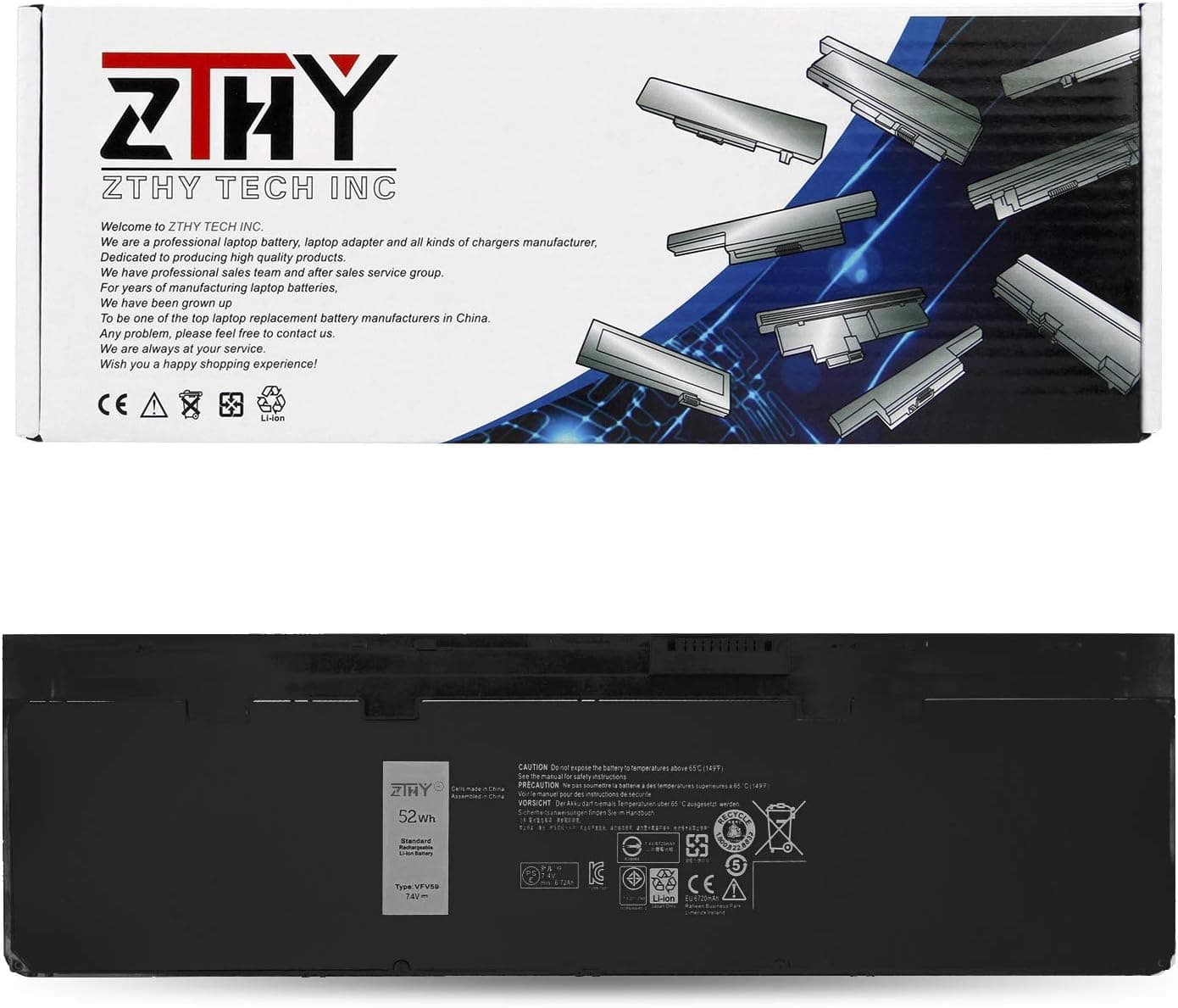 ZTHY High Capacity 52WH VFV59 Laptop Battery Replacement for DELL Latitude E7240 Latitude E7250 Series Notebook GVD76 WD52H F3G33 HJ8KP W57CV 451-BBFX 451-BBFW 4-Cell 7.4V