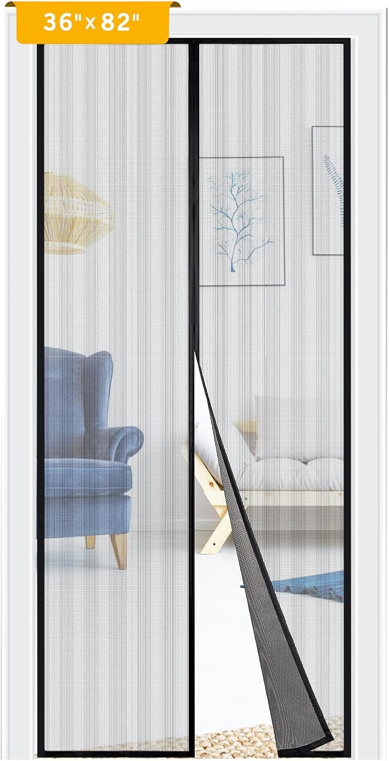 Magnetic Screen Door, Adoric Upgraded Door Screen Magnetic Closure, Fiberglass Mesh Curtain with Full Frame Hook & Loop Fits Doors Size up to 35" x 82" (Item Size: 36" x 82")