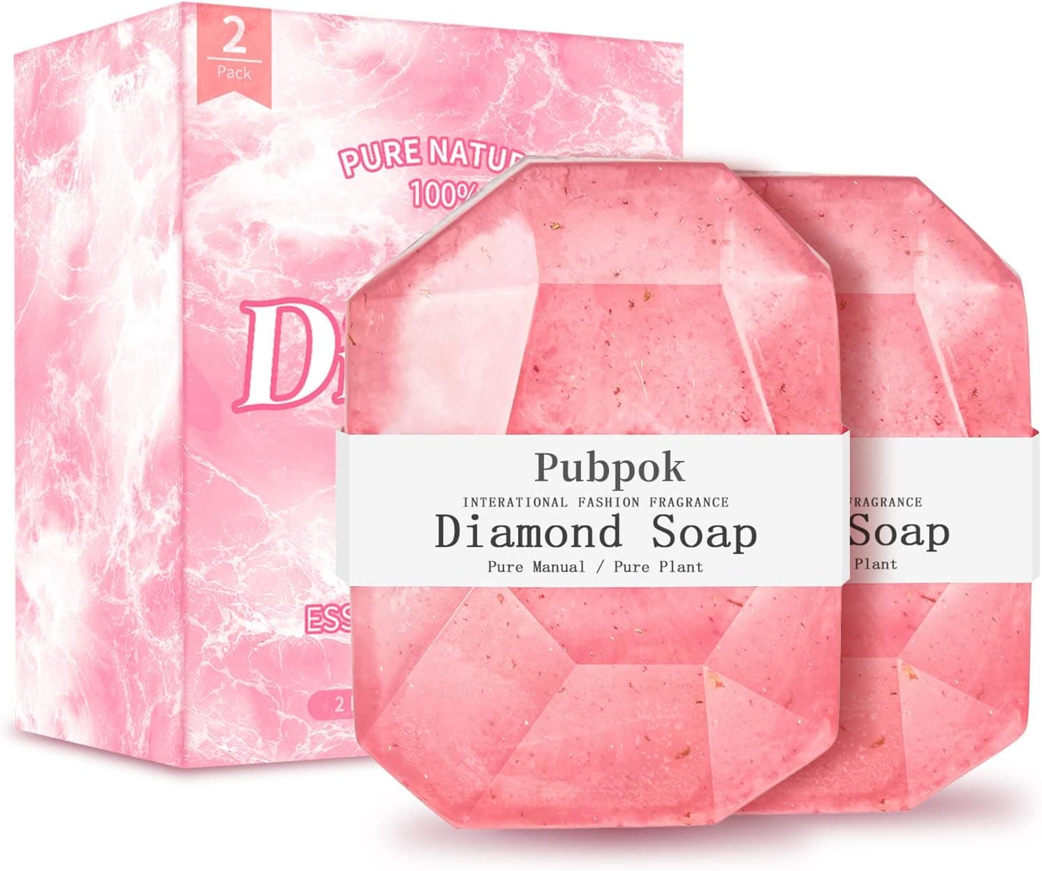 Pubpok Natural Soap for Women & Men, 2Pcs Handmade Soap Bars Soap Gift Set - Diamond Soaps with Essential Oil Golden Foil - Help Moisturizing Soften Dry Skin - Bath Soap for Face Body