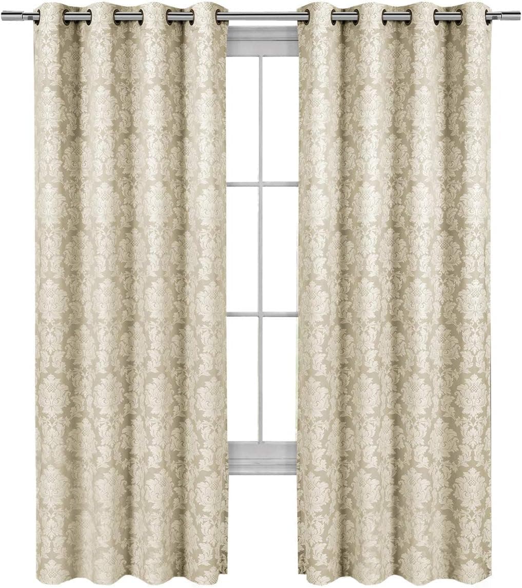 Royal Tradition Aryanna 108-Inch Wide x 63-Inch Long, Jacquard Set of 2 Blackout Grommet Top Curtains, Beige