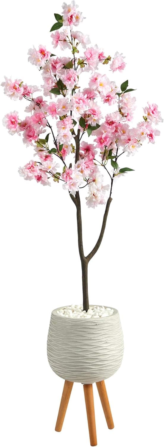 63in. Cherry Blossom Artificial Tree in White Planter with Stand