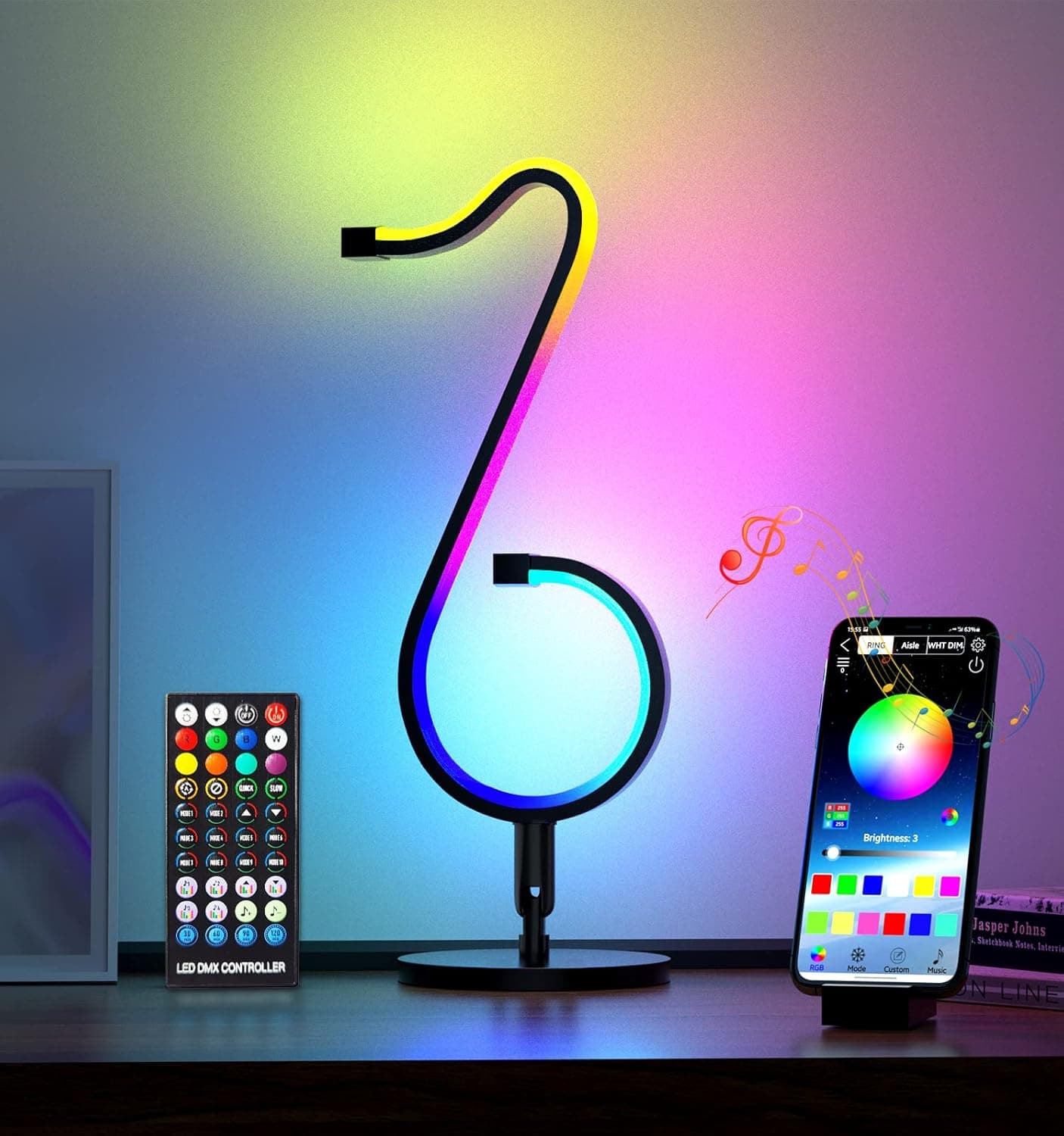 Smart Table Lamp, JVMU RGB Night Light 1000+ Color Changing Modes, Dimmable App Control Lamp with 210 Scene Modes and 255 Music Modes,Table Lamps Warm White Nightstand Light with Remote Control1