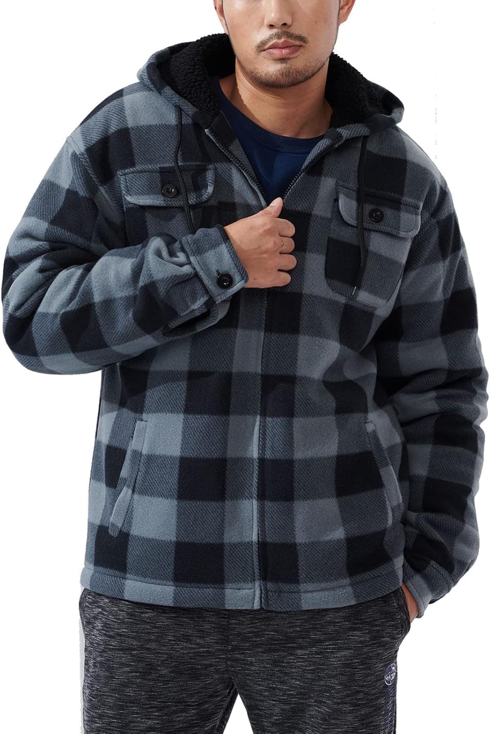 LeeHanTon Heavyweight Hoodies for Men Jackets Comfy Sherpa Lined Zip Up Hoodie Coats with Pockets Outerwear