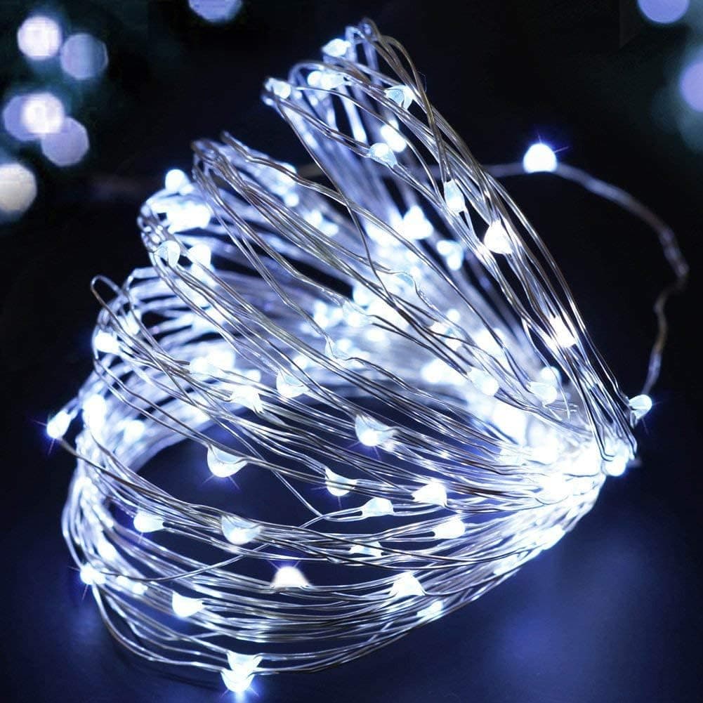Bright Zeal 33' Ft Cool White Fairy Lights Plug in String Lights Outdoor (100 LEDs, 6hr Timer, AC Adapter) - Waterproof LED Christmas String Lights Cool White Plug in Fairy Lights for Christmas Trees