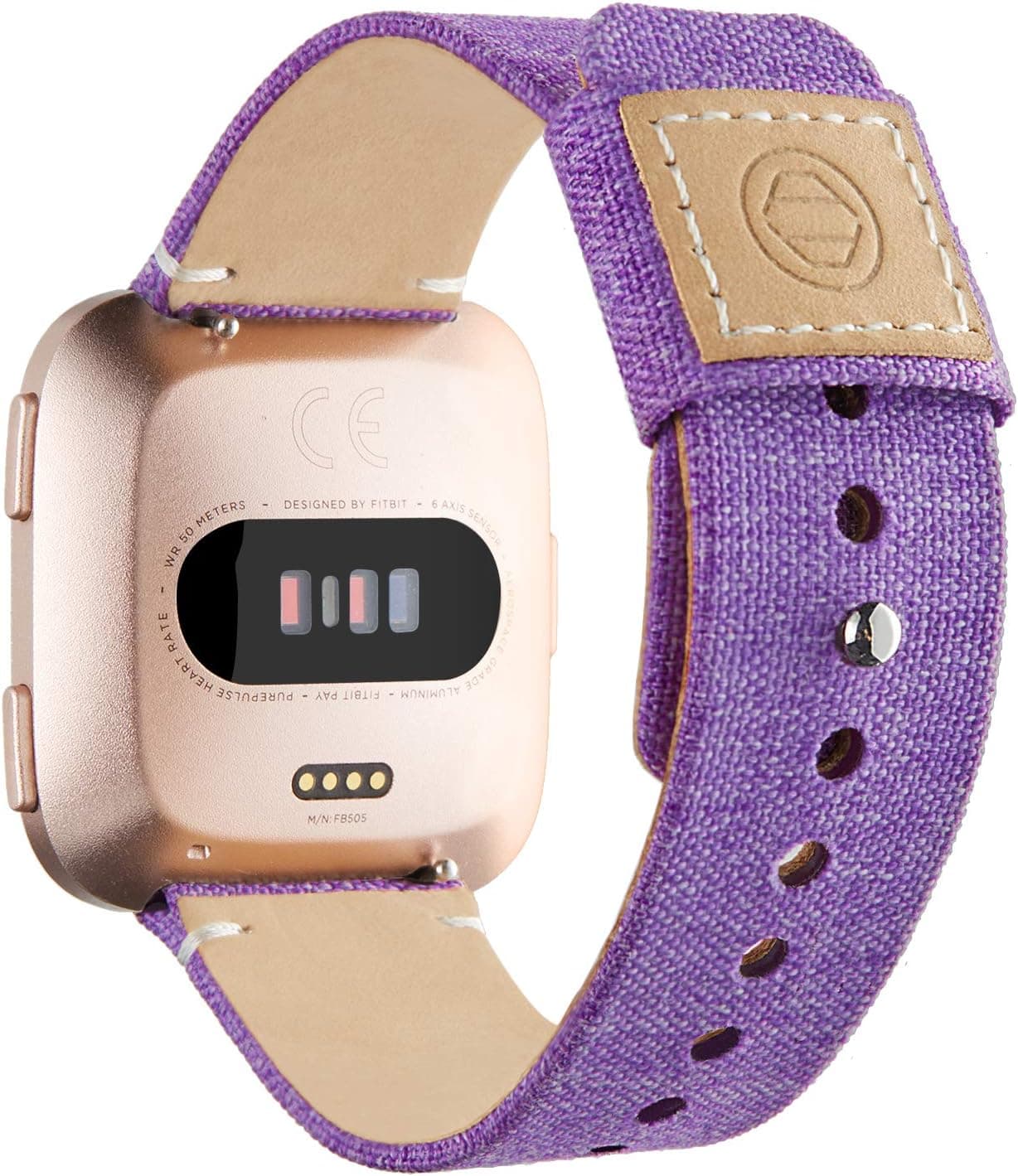 Adepoy Canvas Sport Bands Compatible with Fitbit Versa 2/ Fitbit Versa/Fitbit Versa Lite, Woven Fabric Soft Genuine Leather Wristband with Snap Buckle for Women Men Lavender