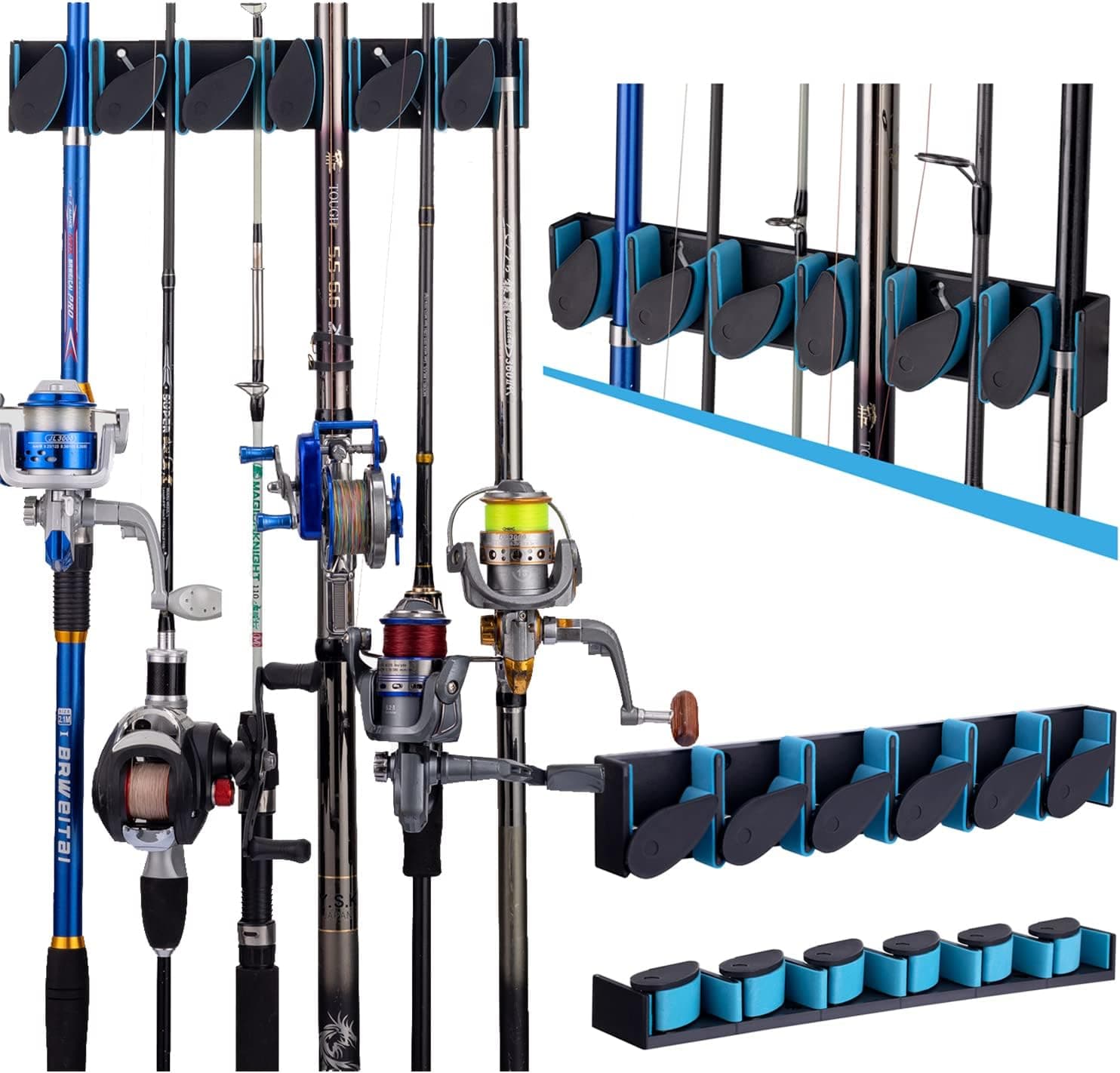 E-jades Fishing Rod Holders for Garage,2pack Vertical Fishing Pole Holders for garage Wall Mount,Fishing Rod Racks,Fish Rod Holder Holds Up to 12 Rods or Combos,Fish Holder Fits Rod of Diameter 3-21mm