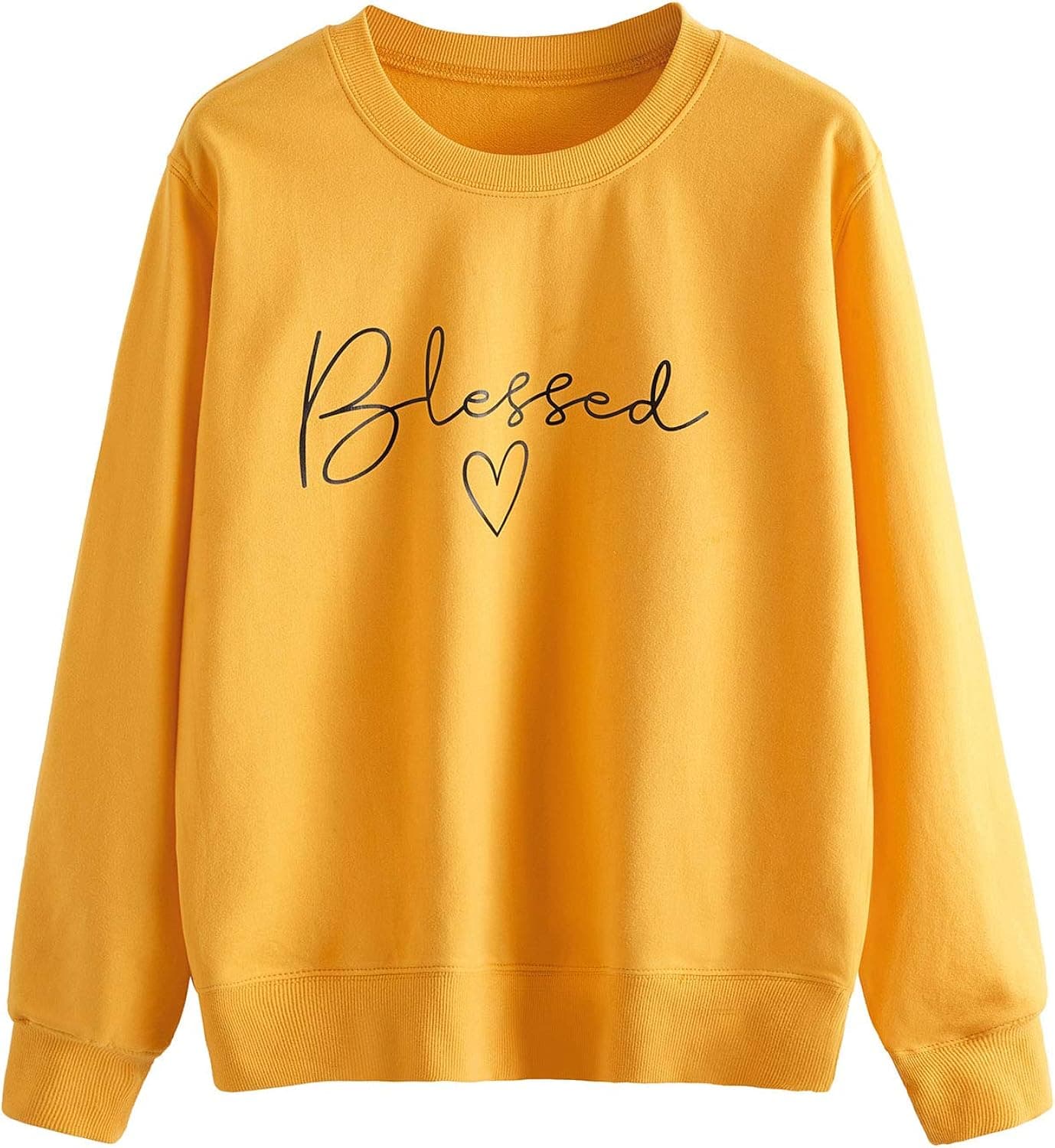 SweatyRocks Womens Letter Print Casual Loose Long Sleeve Pullover Sweatshirt Yellow-1 S