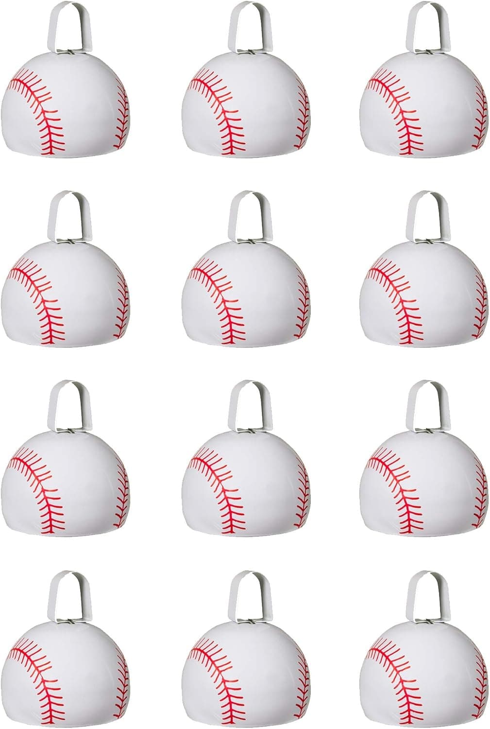 Windy City Novelties 12 Pack White Metal Baseball Theme Cowbells with Handles | 3 inch | In Bulk | Novelty Noisemakers, Team Spirit Sports Party Favors New Year’s Eve Baseball Supplies Baseball fans