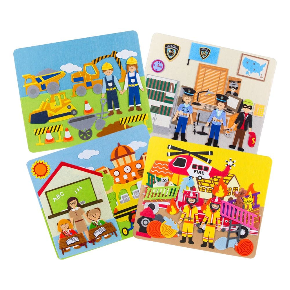 Sprogs Set of 4 Felt Storyboards w/Storage Bag, Construction, Fire, Police, School, SPG-ENA1020-SO