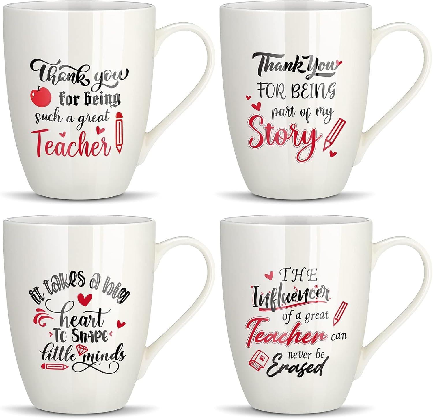 4 Pcs Teacher Coffee Mug Graduation Teachers Gifts Encouraging Ceramic Travel Teacher Cup Teacher Thank You Mug Xmas Teacher Appreciation Gifts for Women Men Mentors Educators from Students (Adorable)