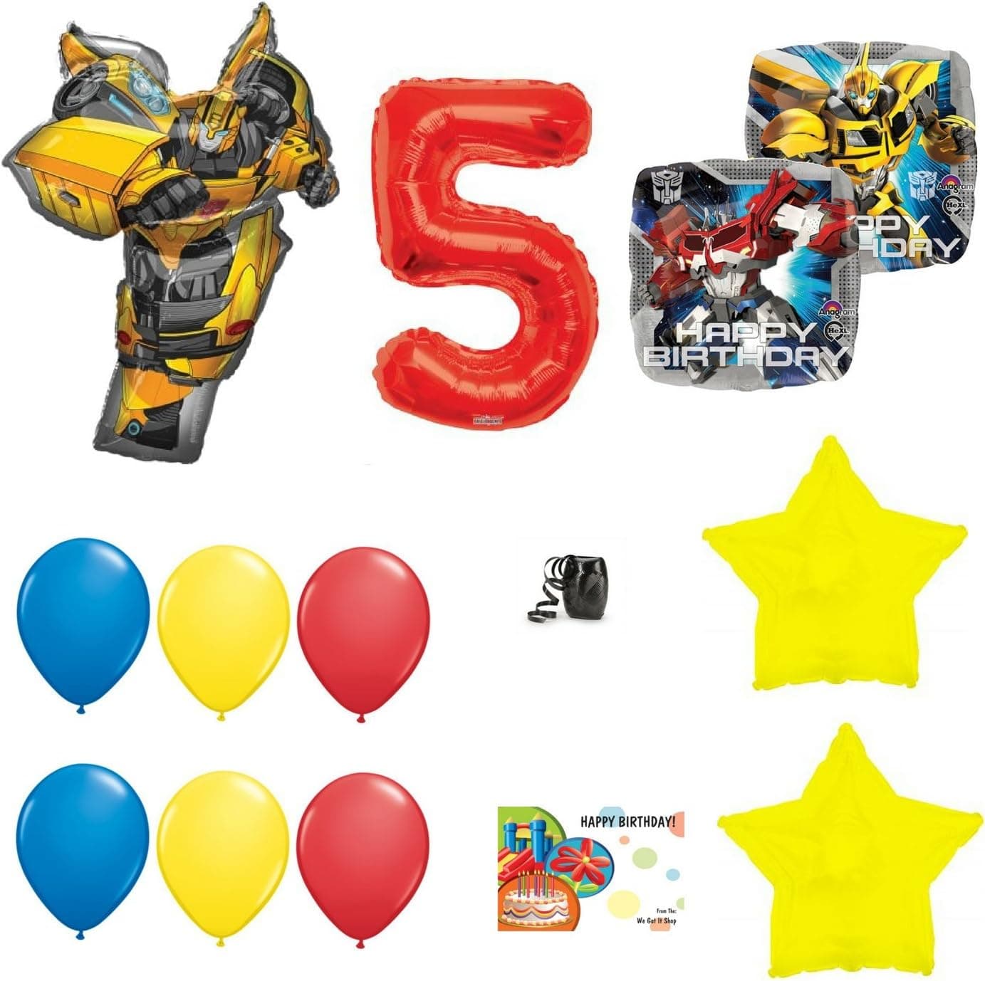 Transformers 5th Birthday Party Balloon Bundle With Large Bumblebee Balloon