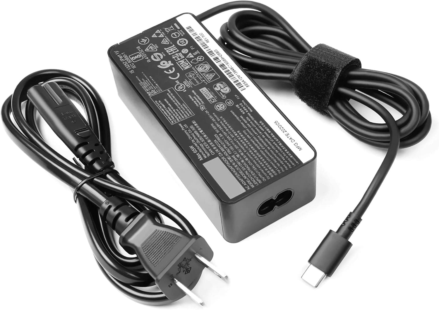 2 Prong 65W USB-C AC Adapter for Lenovo ThinkPad Charger T480 T480s T490 T490s T495 T495s T580 T590 E480 E490 E490s E495 E580 E590 E595 X1 Carbon X395 Power Cord