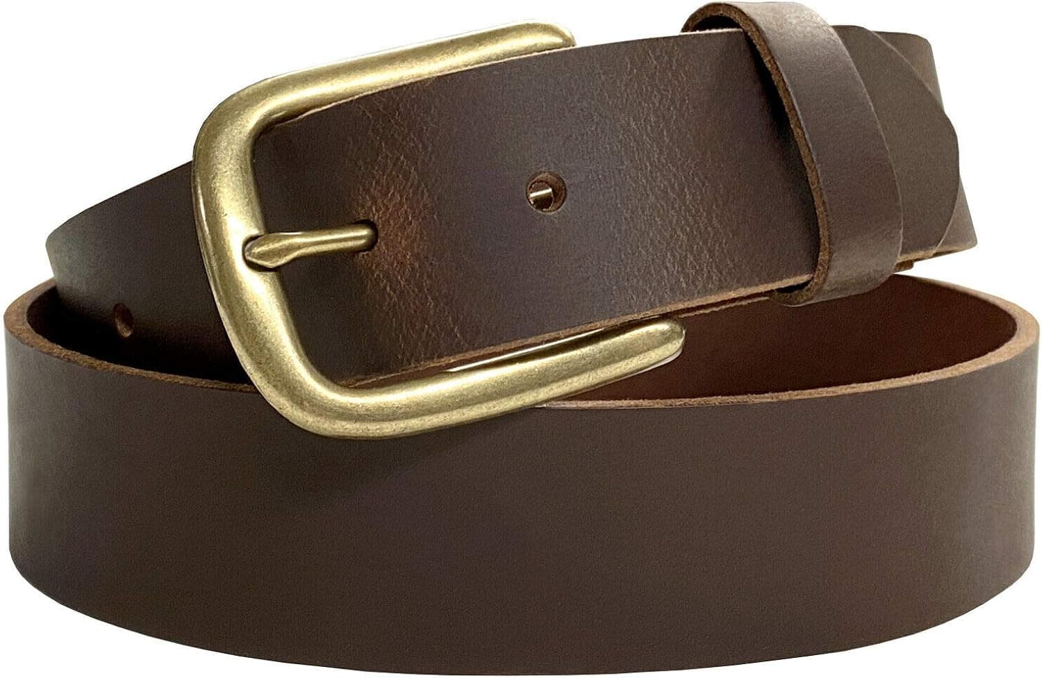 Genuine One Piece Full Grain Buffalo Leather Casual Jean Belt 1-1/2"(38mm) Wide, Big and Tall Size Up to 60"