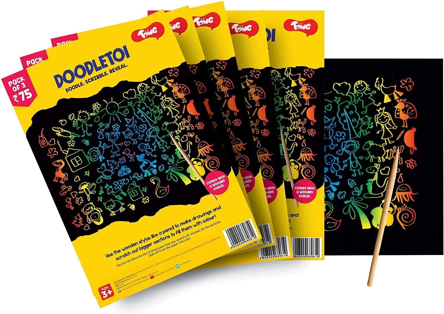 Toiing Doodletoi Party Favor Combo - 20 Magical Rainbow Scratch Art Sheet Packs | Fun Art & Craft Kit | Great Party Favor For Kids Age 4 Years & Above