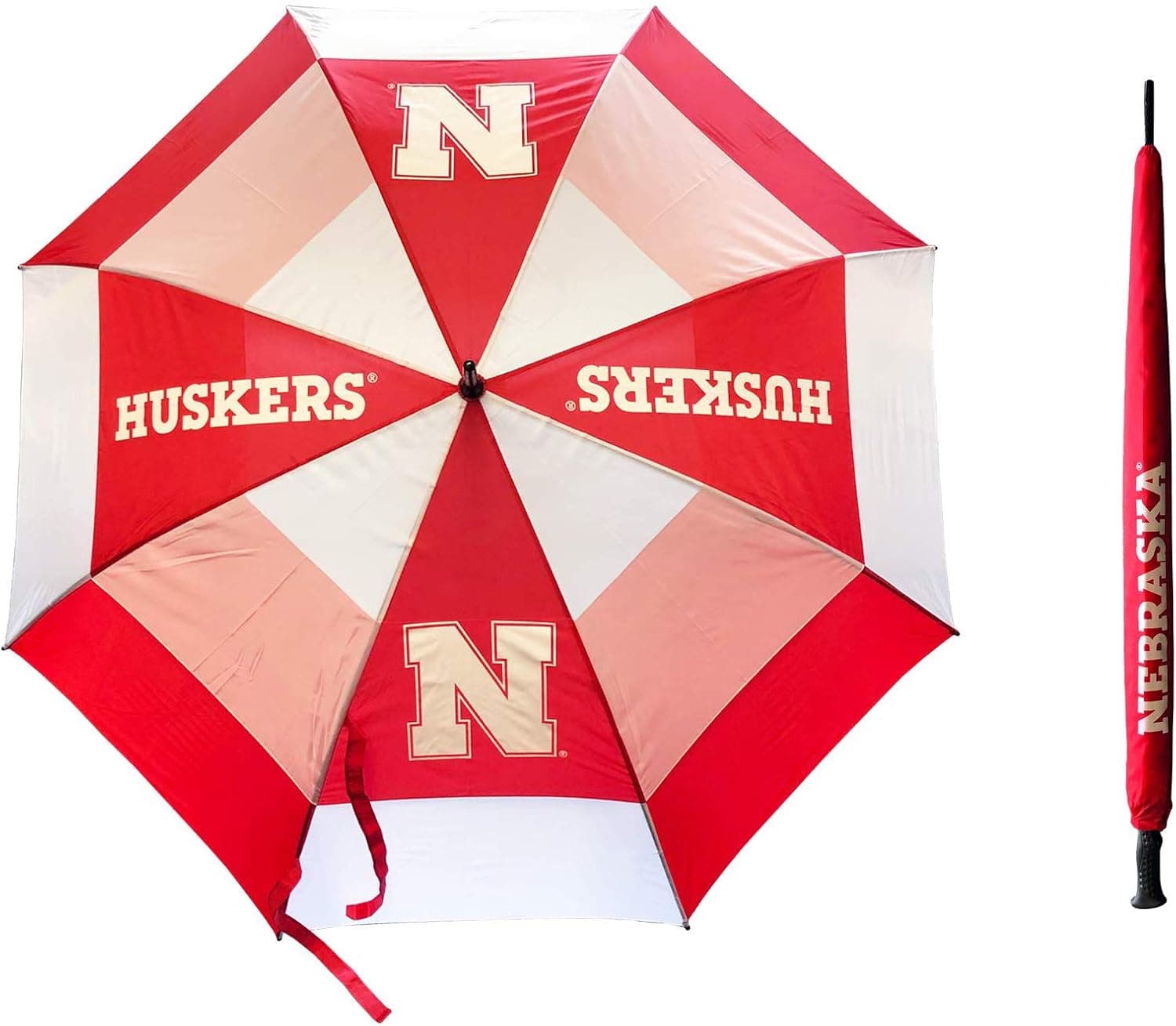 Team Golf NCAA Nebraska Cornhuskers 62" Golf Umbrella with Protective Sheath, Double Canopy Wind Protection Design, Auto Open Button