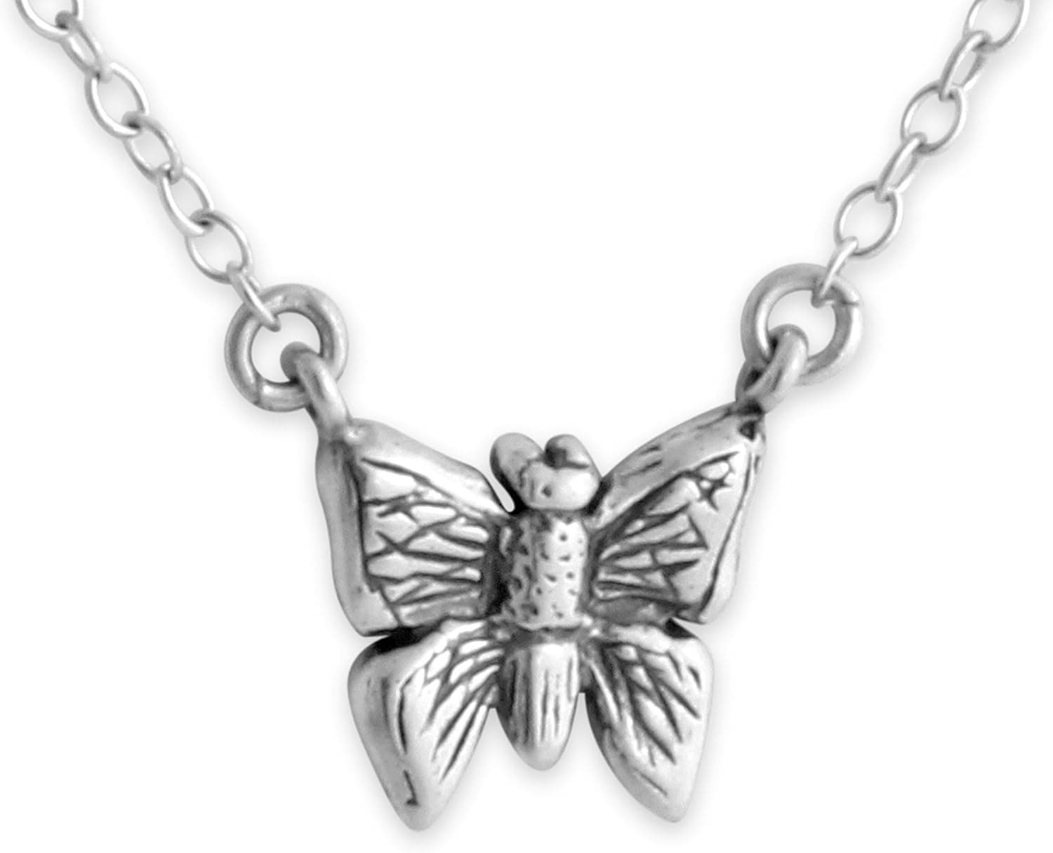 Azaggi 925 Sterling Silver Necklace Butterfly Flying Insect Bug Symbol of Transformation Double Sided Charm Pendant Jump Ring Necklace.This Necklace is the Perfect Holiday Gift Jewelry Gift for Women