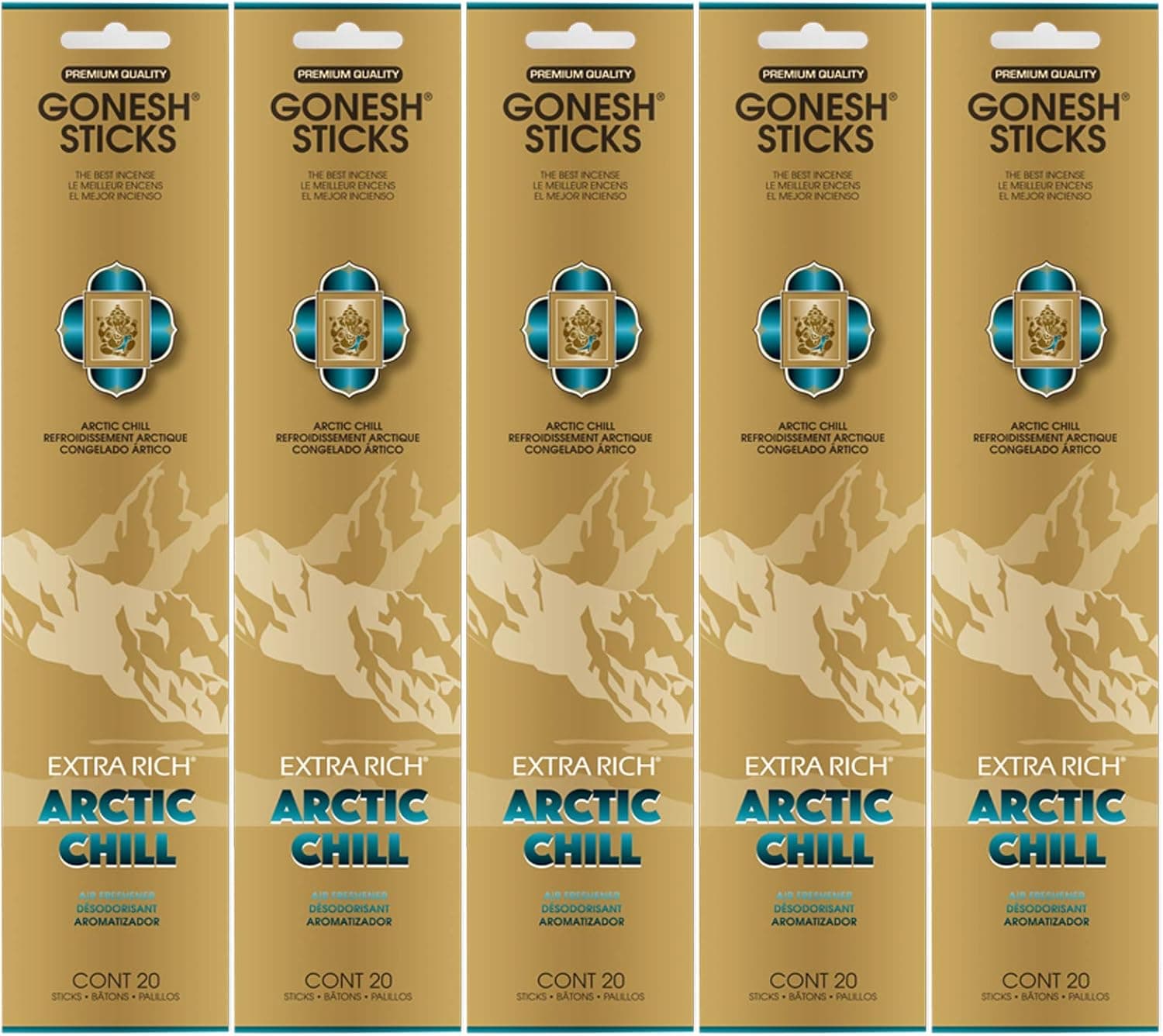 Gonesh Incense Sticks Extra Rich Collection - Arctic Chill 5 Packs (100 Total)
