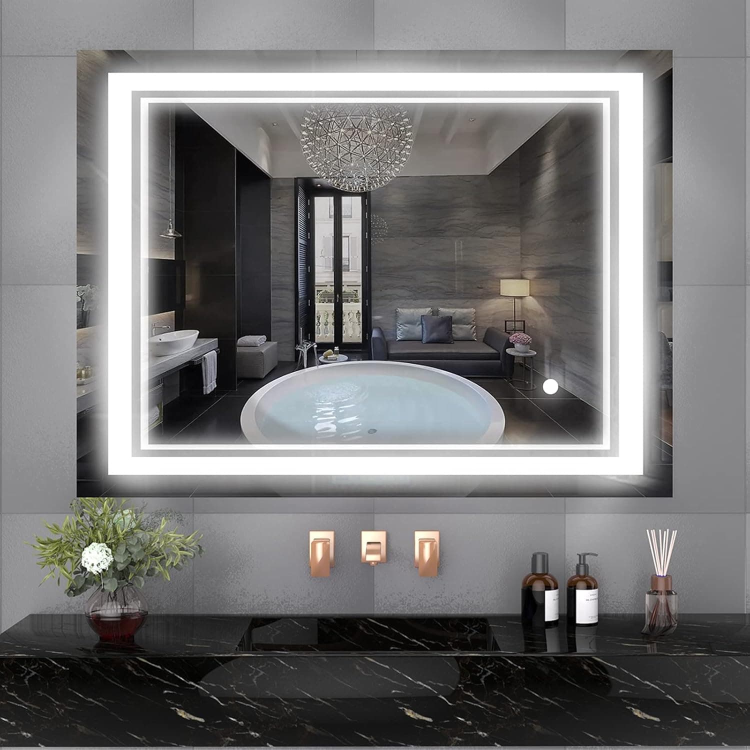 Led Bathroom Mirror with Lights 32x24 Inch Wall Mounted Waterproof, Led Lighted Vanity Mirror, Brightness Memory and Three Colors Dimmable.